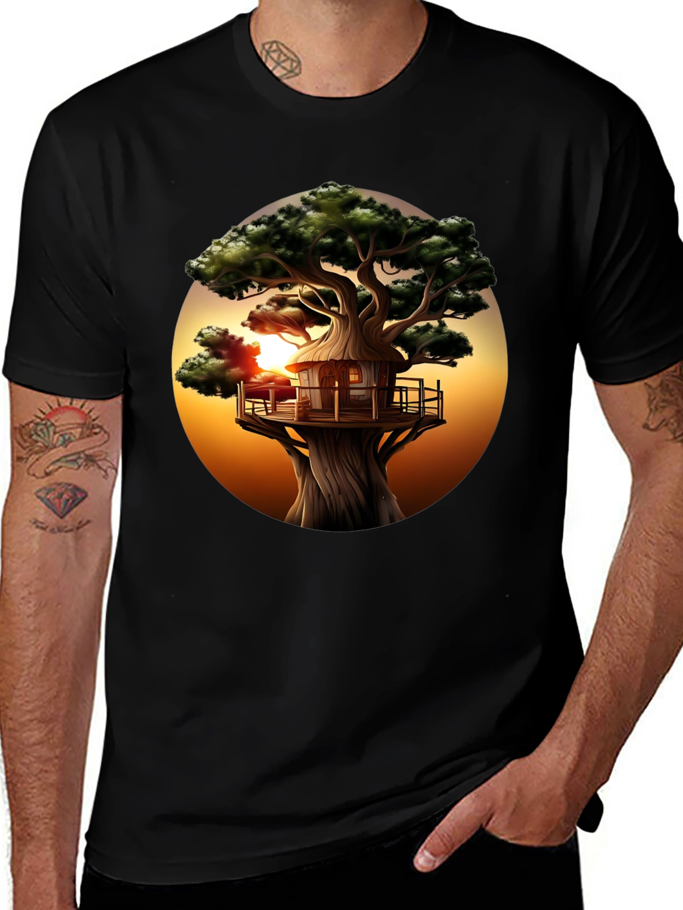 Variant 22 of Treehouse Sunset Black Graphic Tee