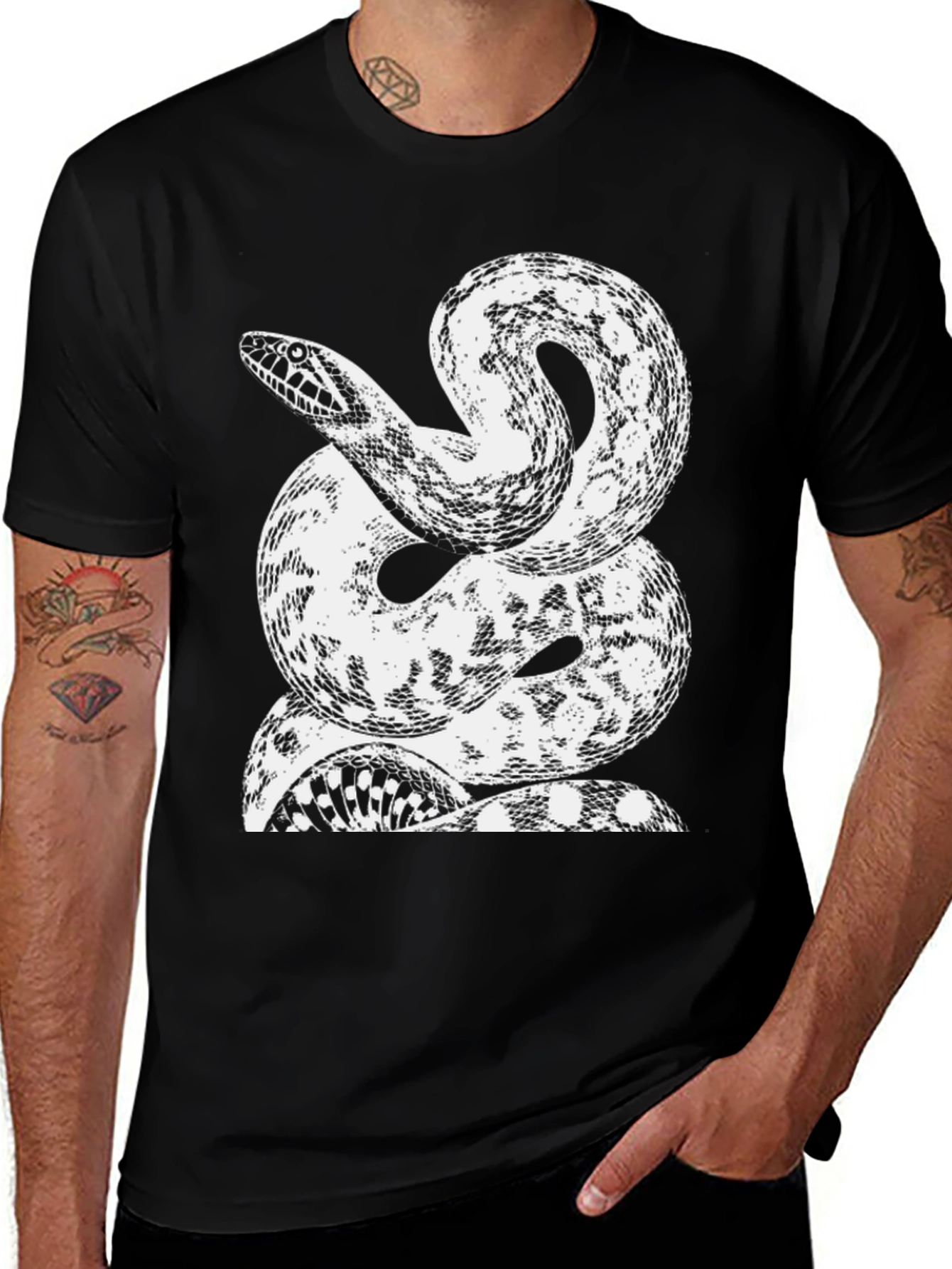 Variant 11 of Snake Graphic Tee - Men's Black Cotton T-Shirt