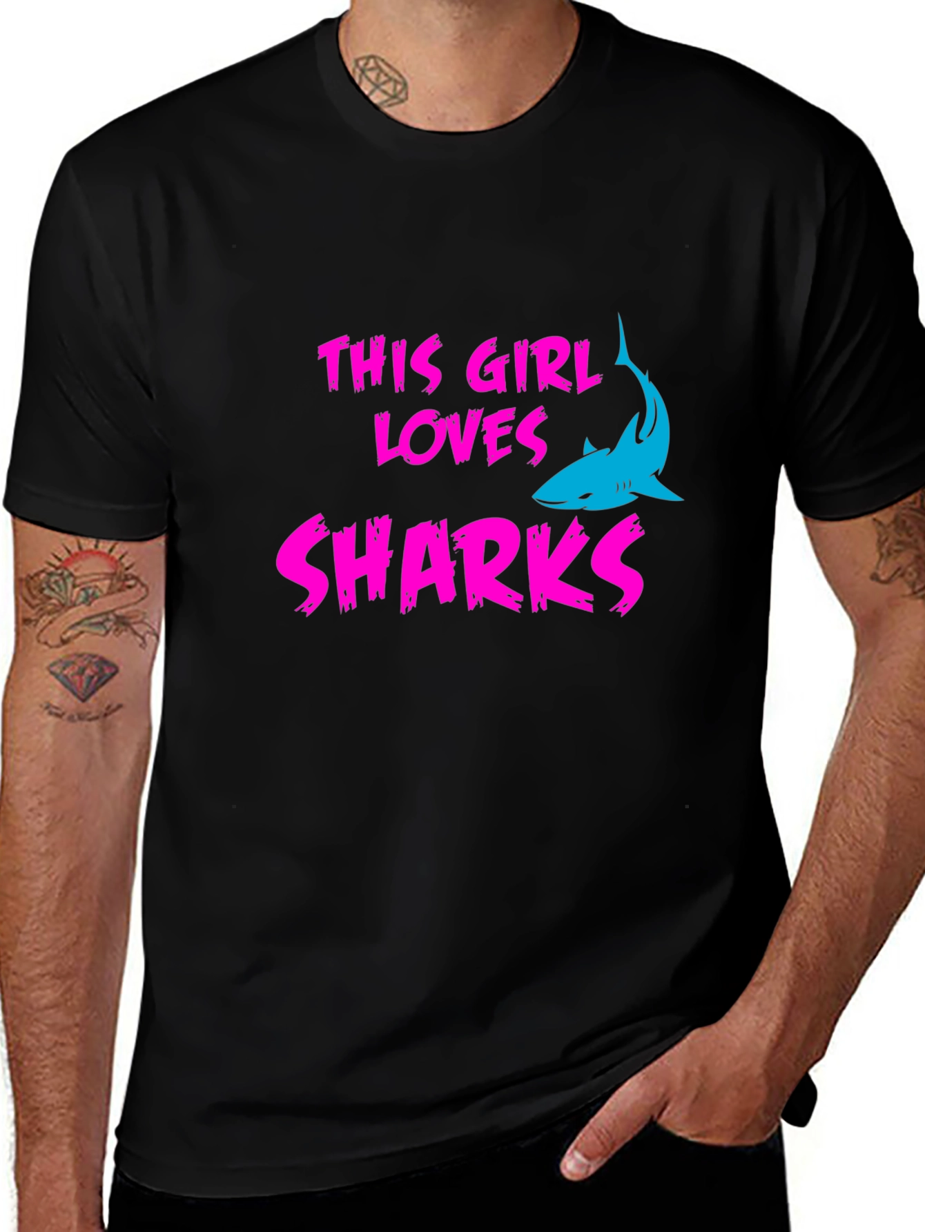 Variant 30 of Girl Loves Sharks Black Graphic Tee