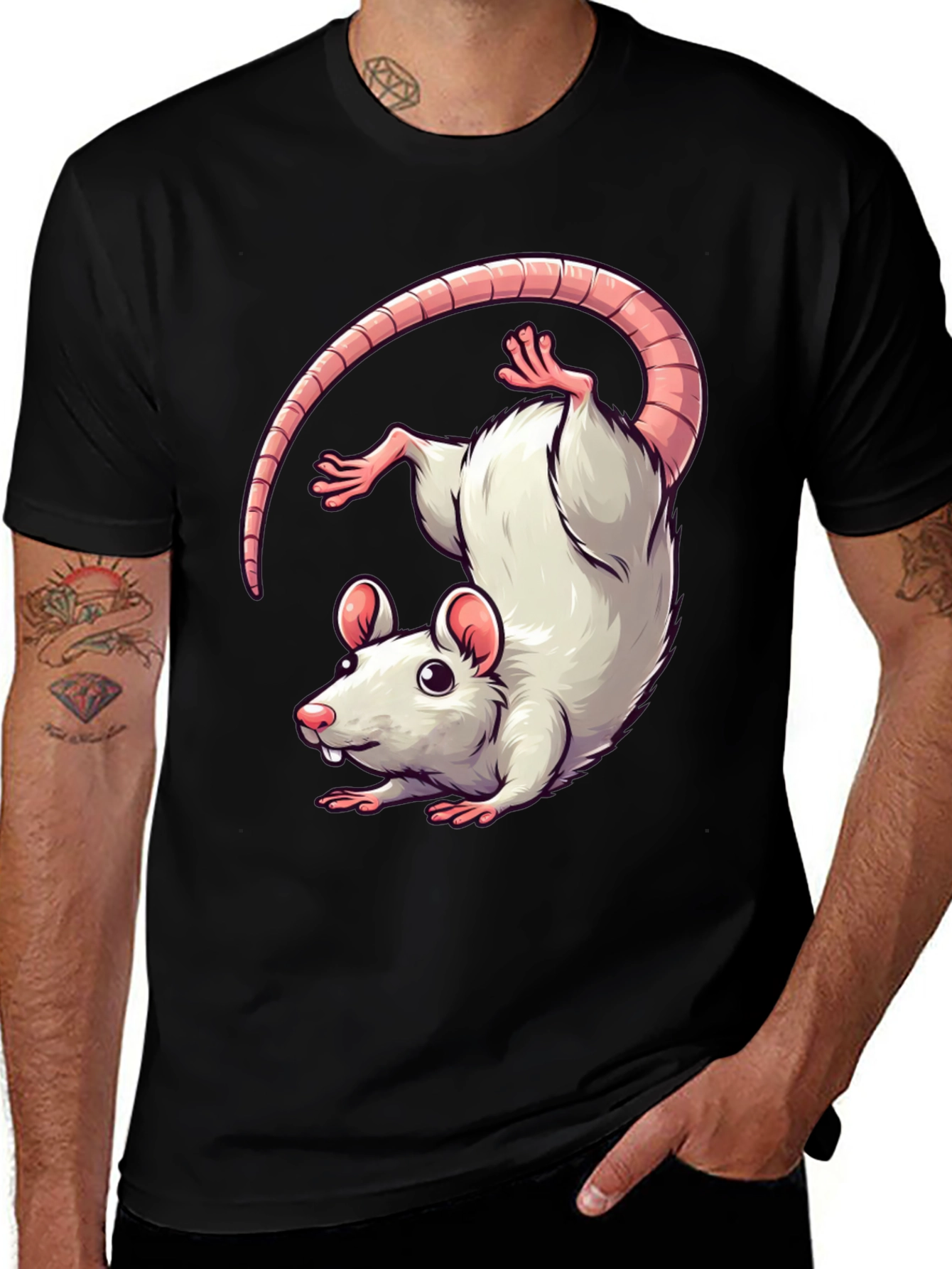 Variant 24 of Cute Cartoon Rat Graphic T-Shirt - Unisex Black Tee