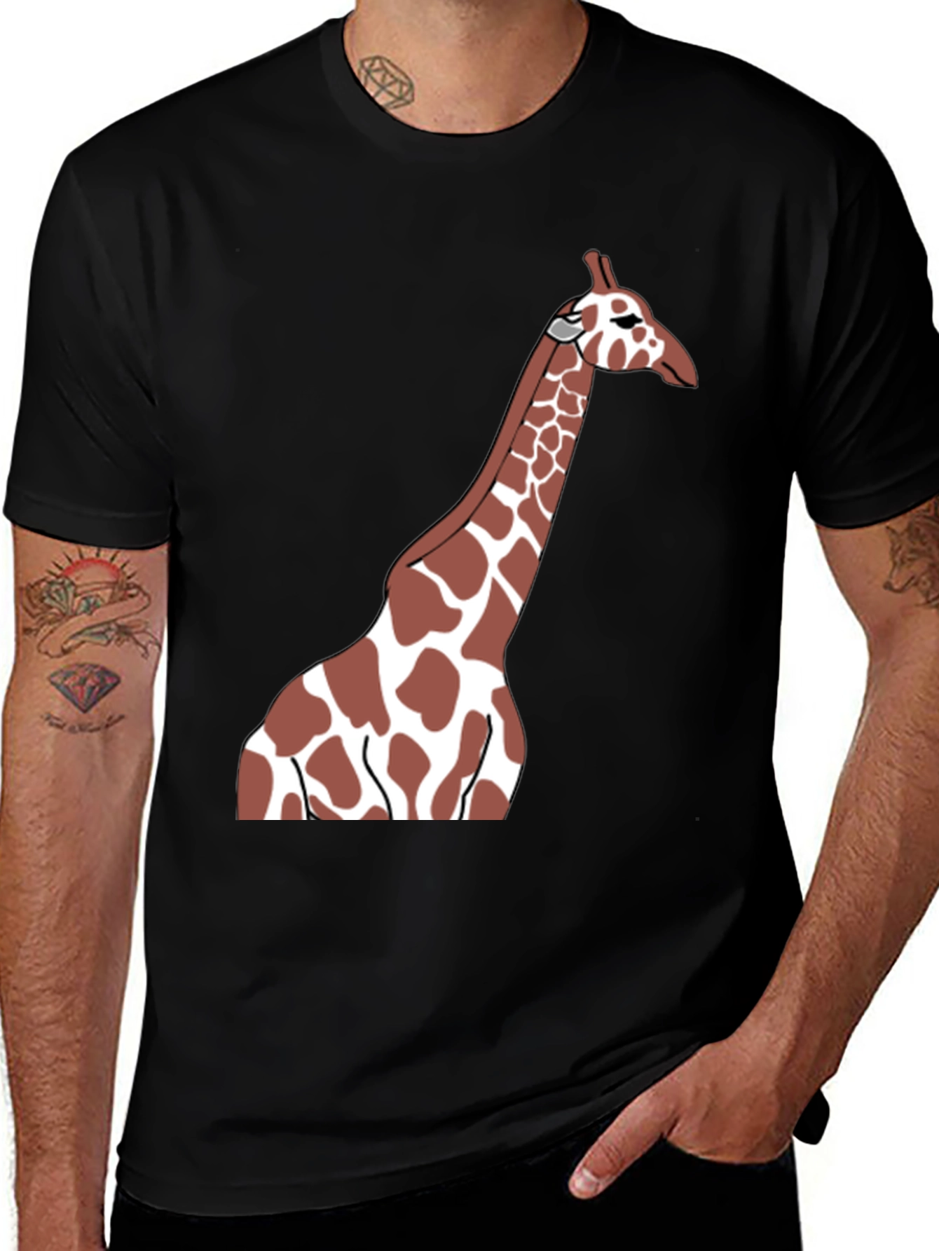 Variant 18 of Giraffe Graphic Black T-Shirt - Animal Lover Tee