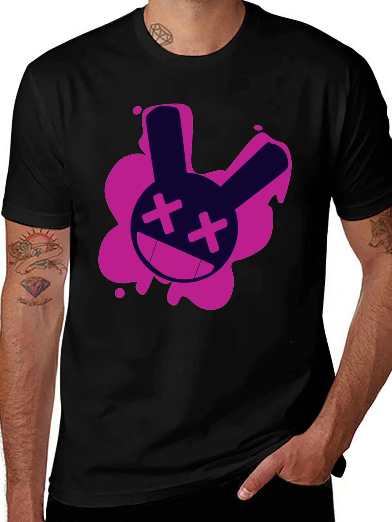 Variant 24 of Edgy Rabbit Graphic Tee - Black Cotton T-Shirt