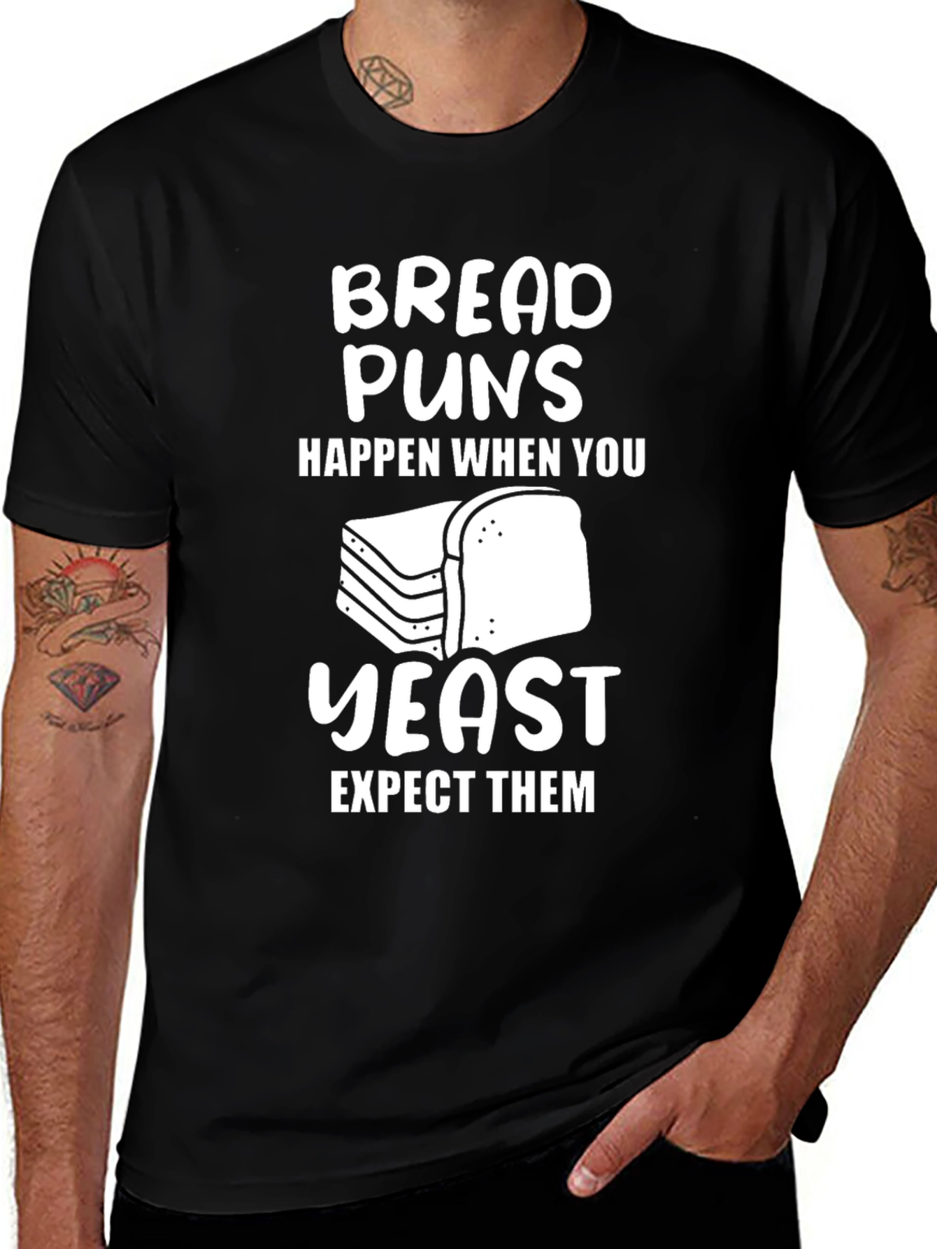 Variant 4 of Funny Bread Puns T-Shirt - Black