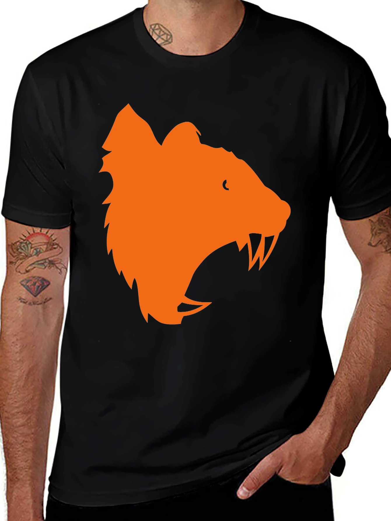 Variant 16 of Orange Bear Graphic Black T-Shirt