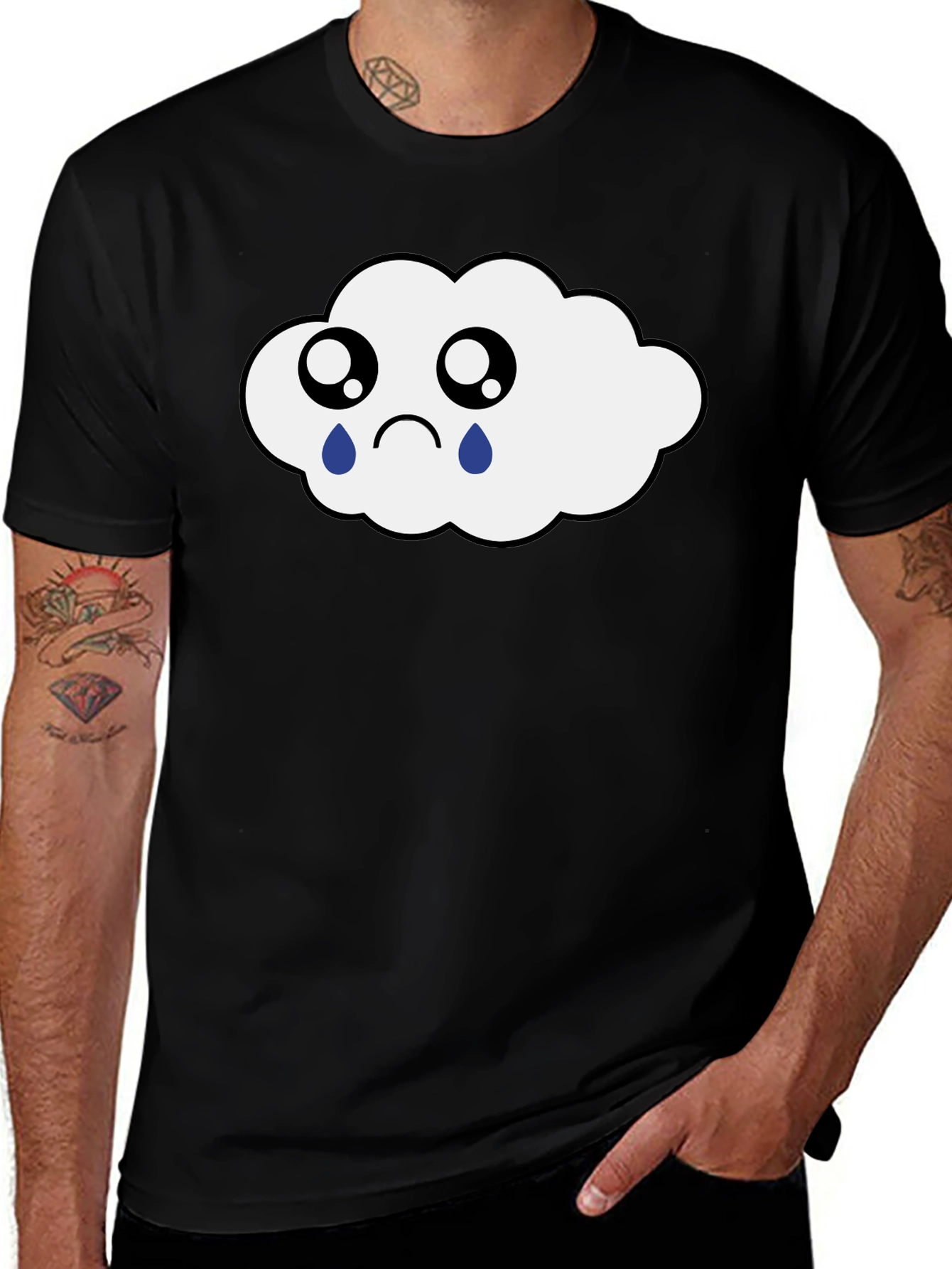 Sad Cloud Graphic Tee - Black Cotton T-Shirt