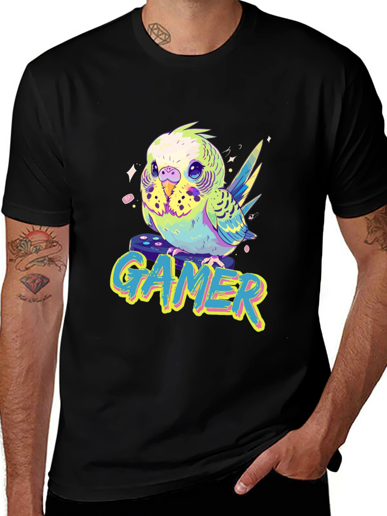 Variant 2 of Gamer Bird T-Shirt - Cute Gaming Parakeet Tee