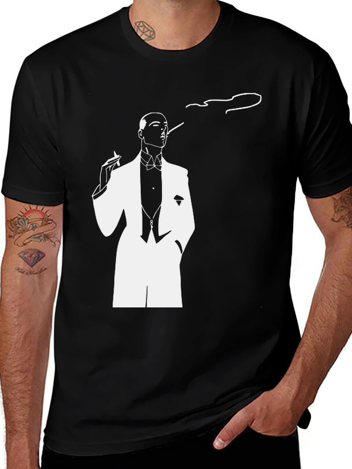 Dapper Smoker Graphic Tee - Stylish Black T-Shirt
