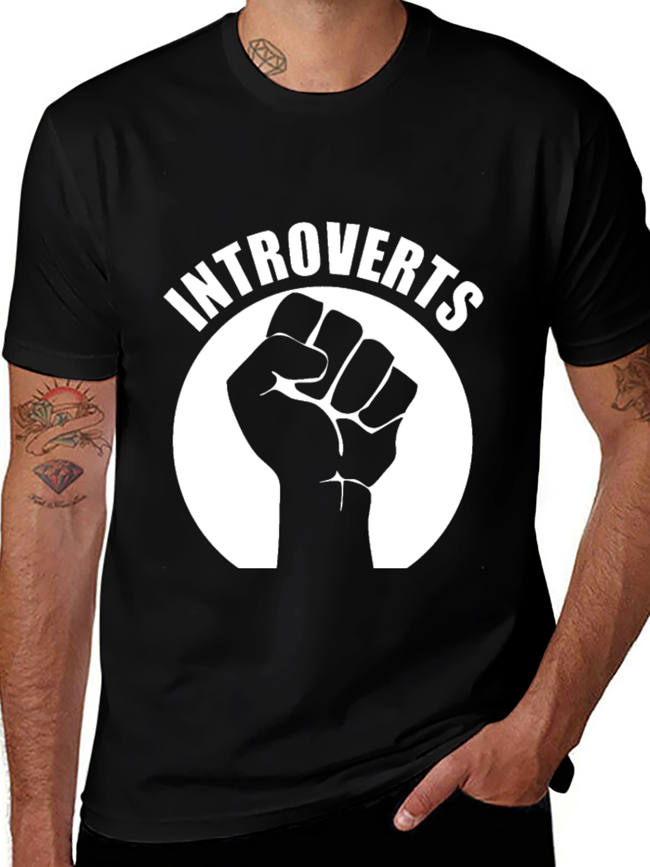 Variant 20 of Introverts Fist Graphic T-Shirt - Black Cotton Tee