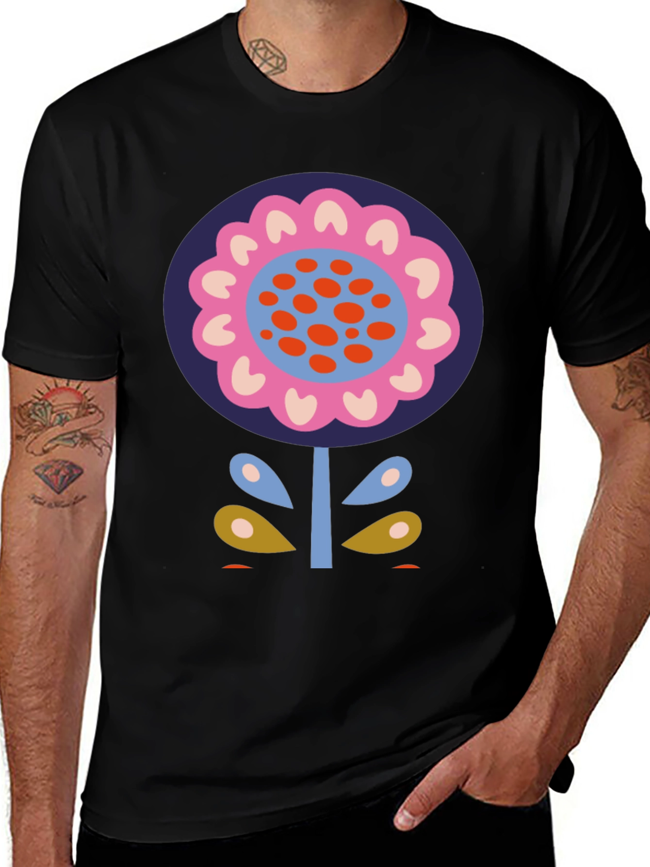 Variant 29 of Bold Floral Graphic Print Black T-Shirt