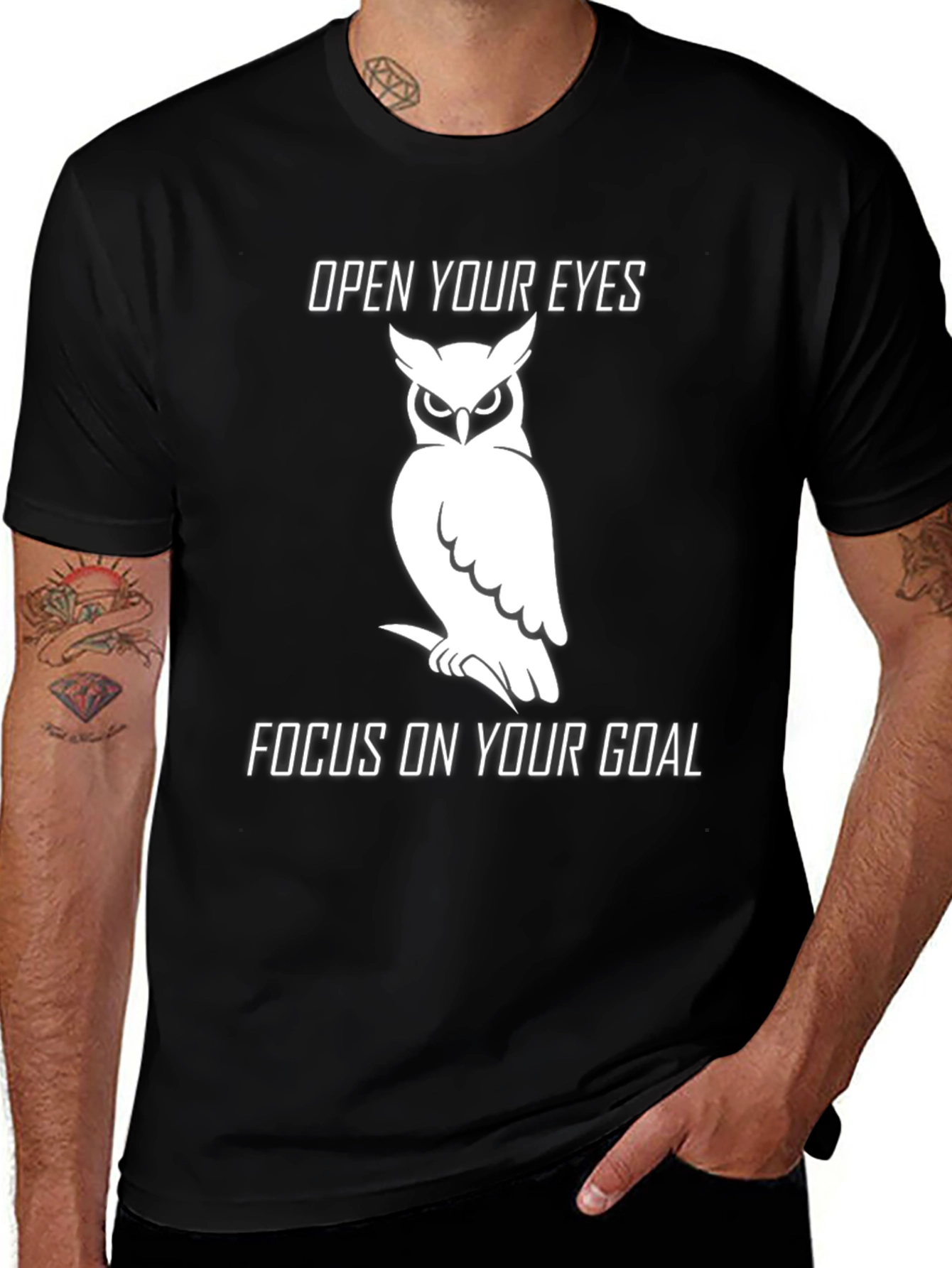 Variant 18 of Open Your Eyes Owl Graphic Black T-Shirt