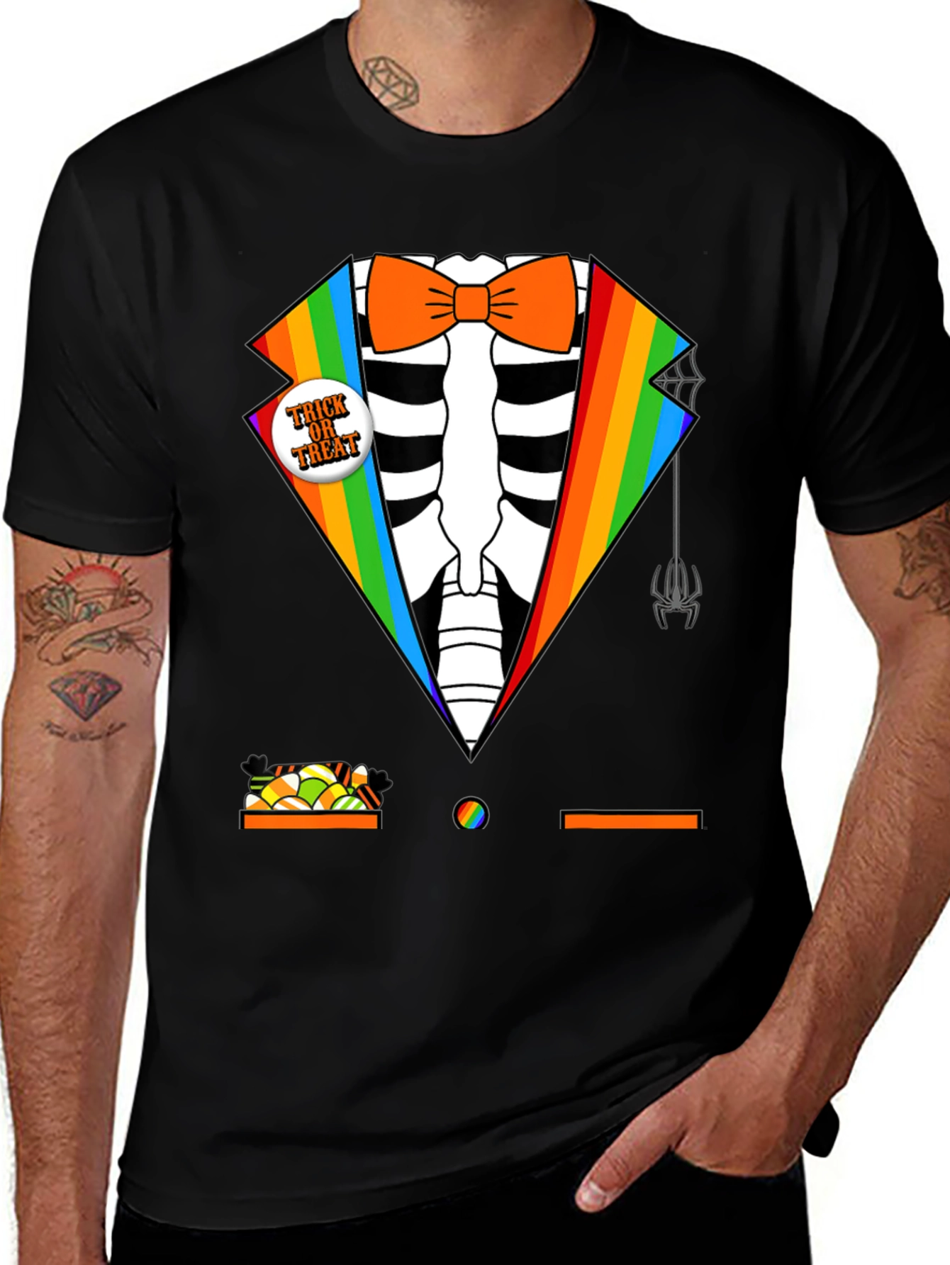 Rainbow Skeleton Tuxedo Halloween T-Shirt