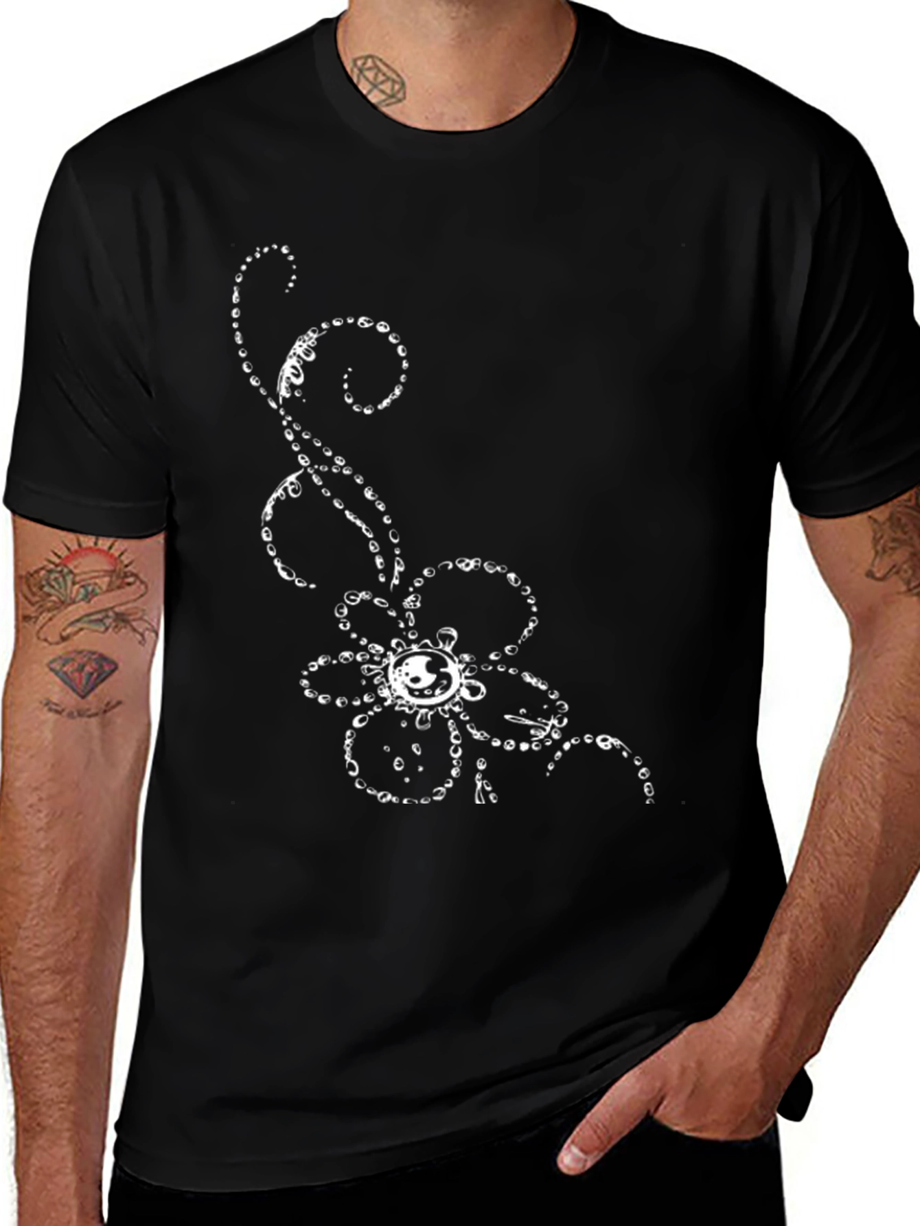 Variant 4 of Black T-Shirt with Artistic Floral Design