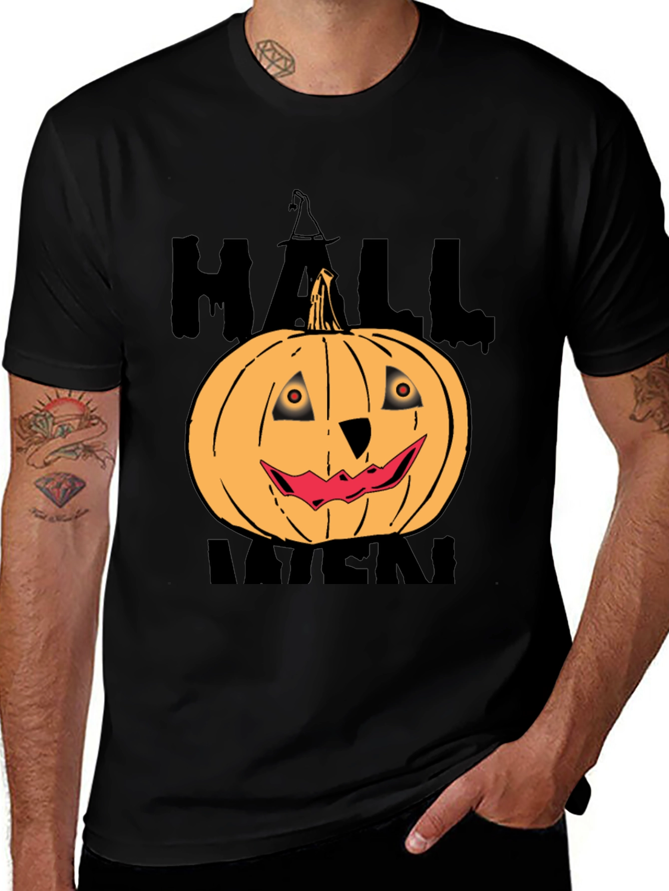 Halloween Pumpkin Graphic Tee - Men's Black T-Shirt