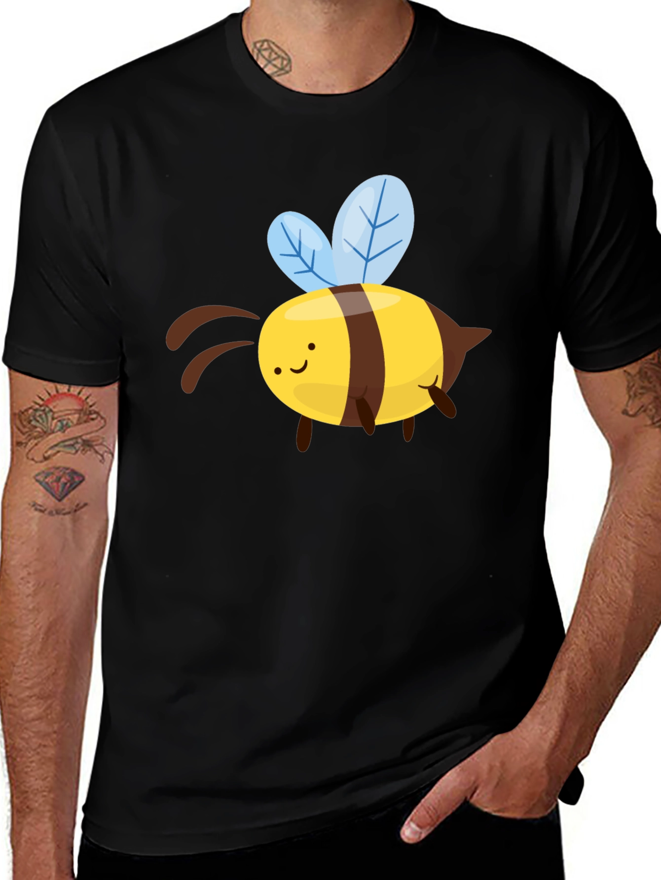 Variant 4 of Cute Cartoon Bee Graphic T-Shirt - Black
