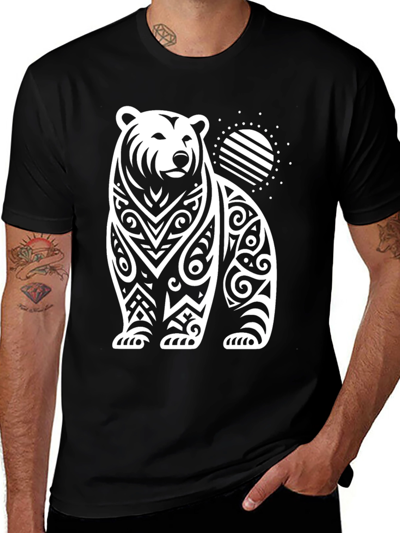 Variant 29 of Tribal Bear Graphic Tee - Black Cotton Blend