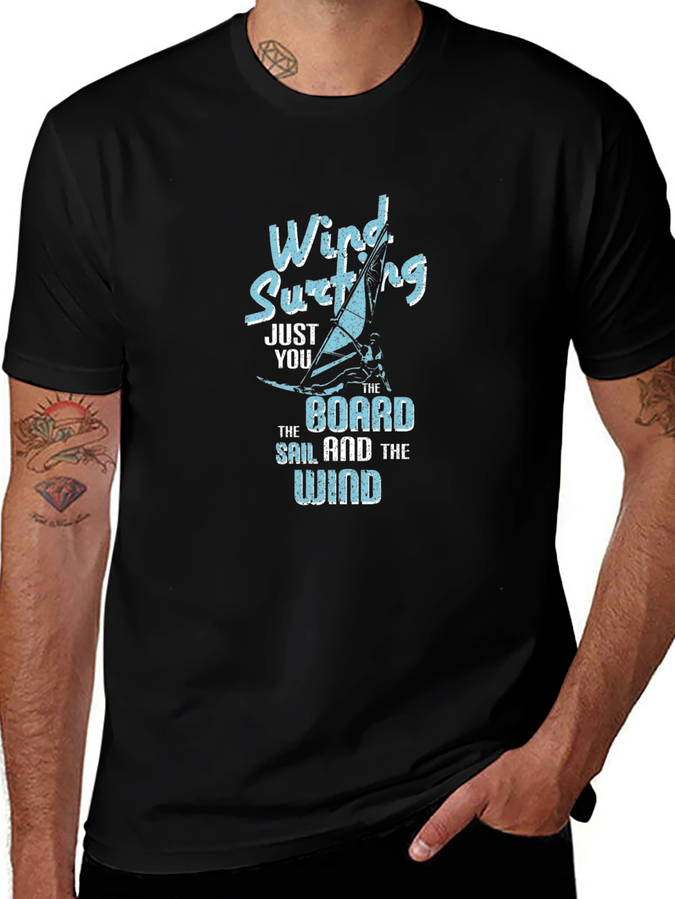 Wind Surfing T-Shirt - Sail, Board, and Wind Design