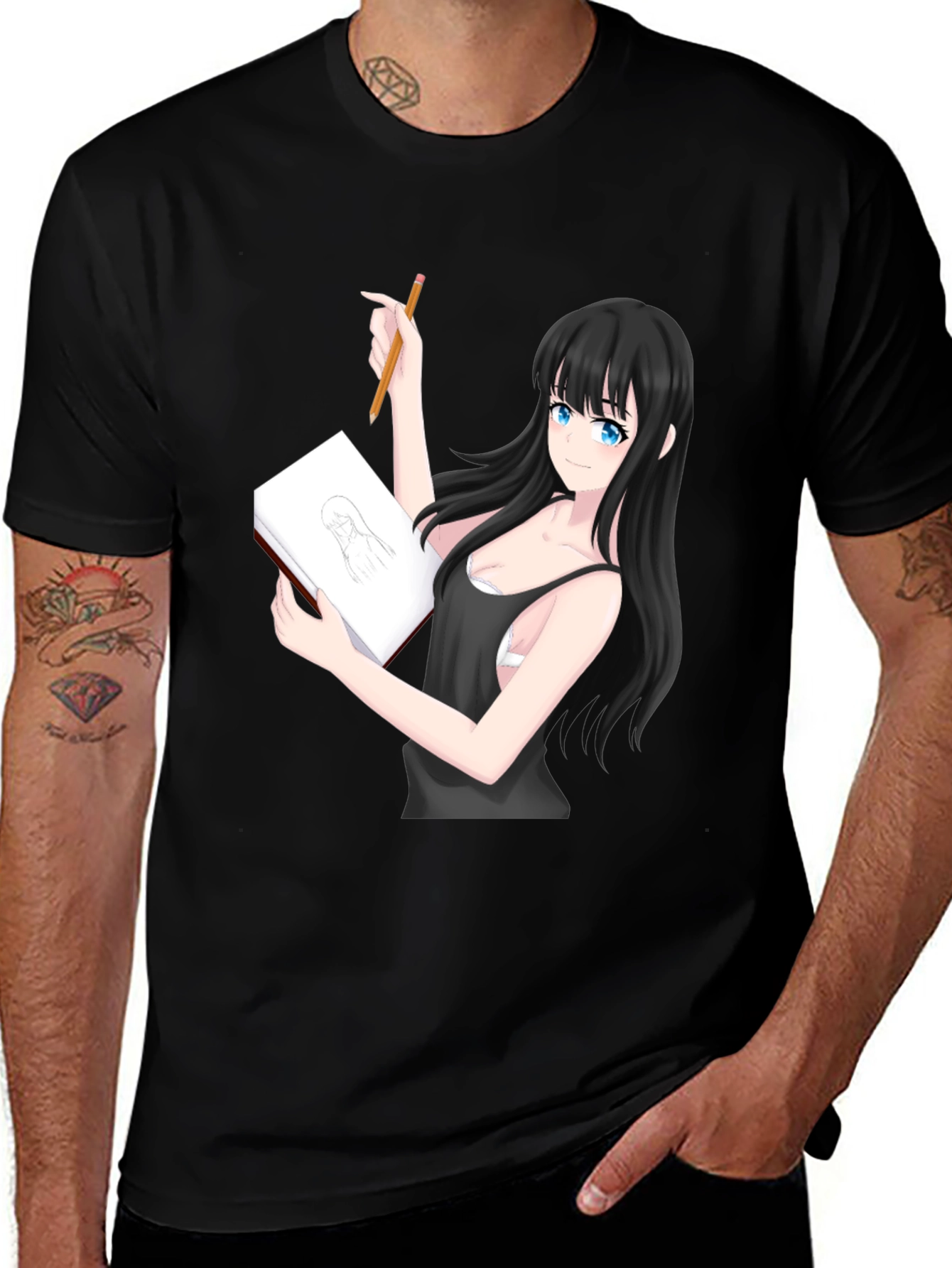 Variant 22 of Anime Girl Sketch T-Shirt - Unique Design