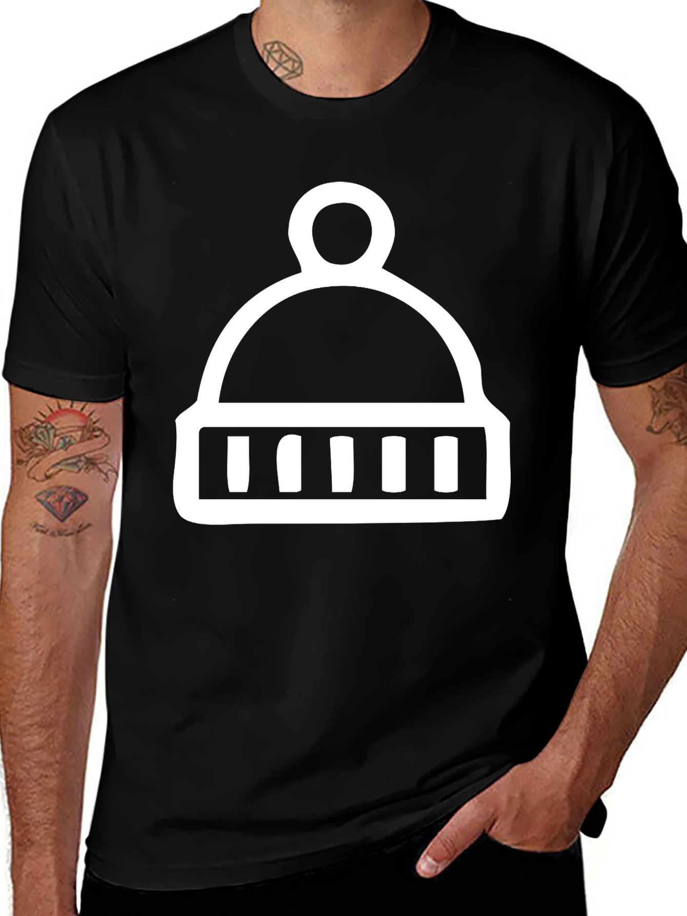 Black T-Shirt with Winter Hat Graphic