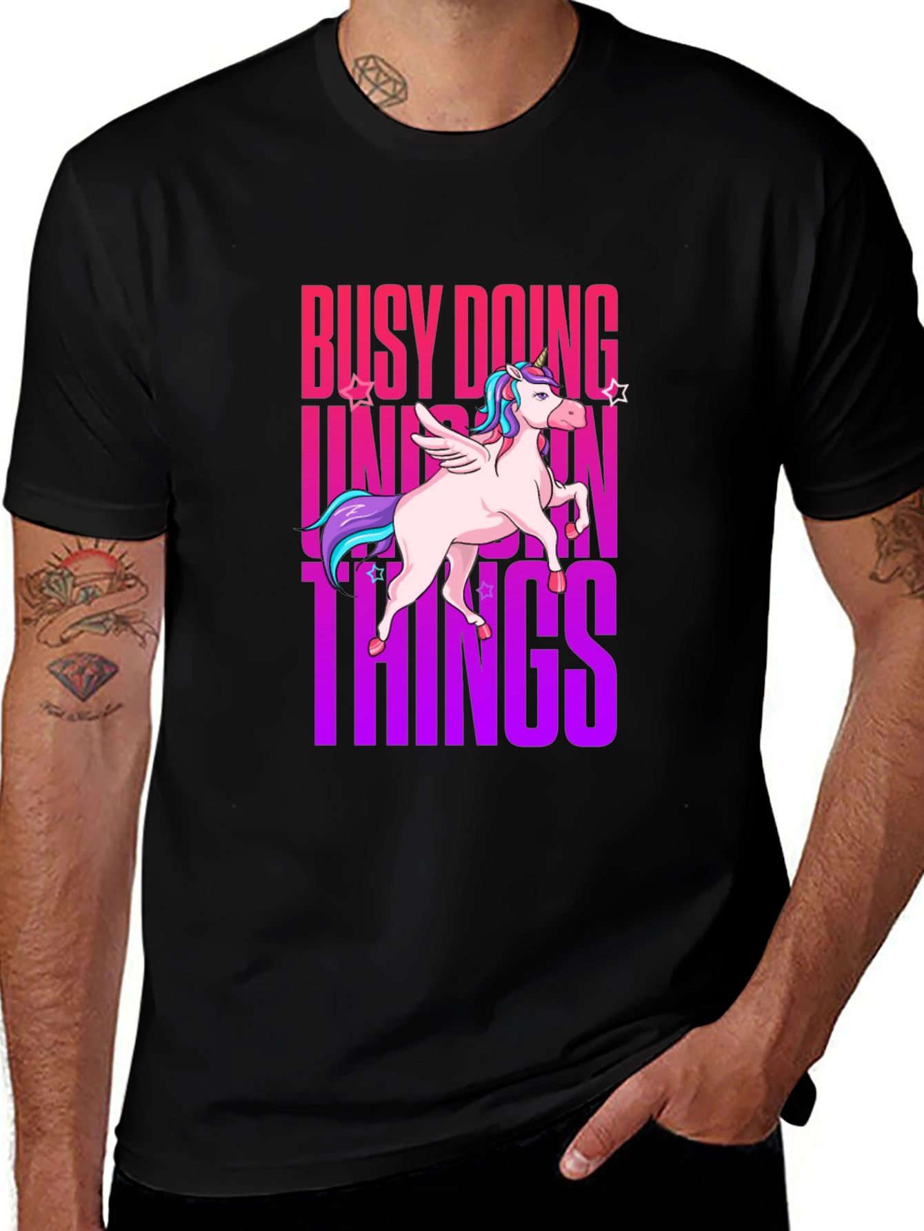Black Busy Doing Unicorn Things Graphic Tee main image
