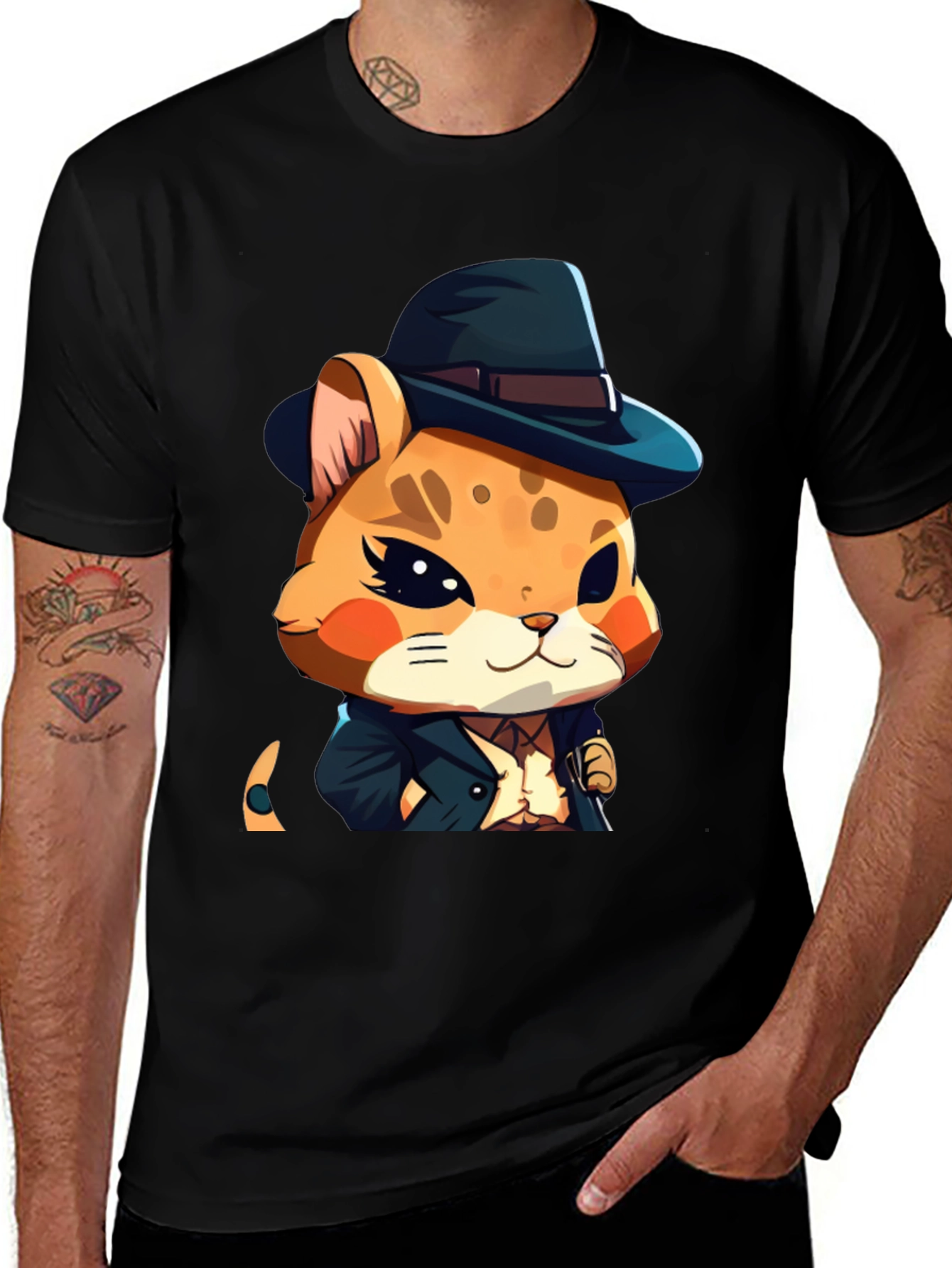 Dapper Hamster Cartoon Graphic Tee - Black