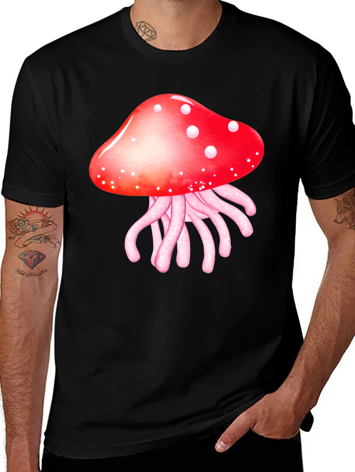 Variant 25 of Mushroom Jellyfish Graphic T-Shirt - Funky Crew Neck Tee