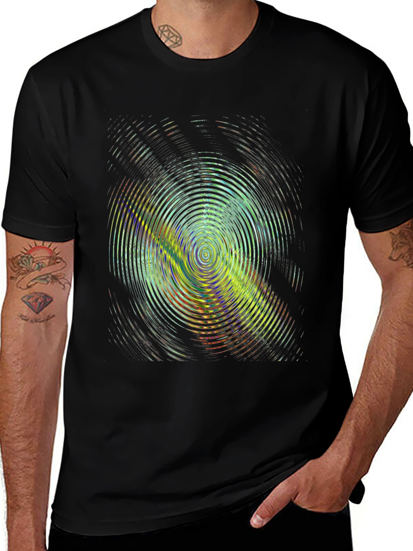 Variant 12 of Hypnotic Ripple Graphic Black T-Shirt