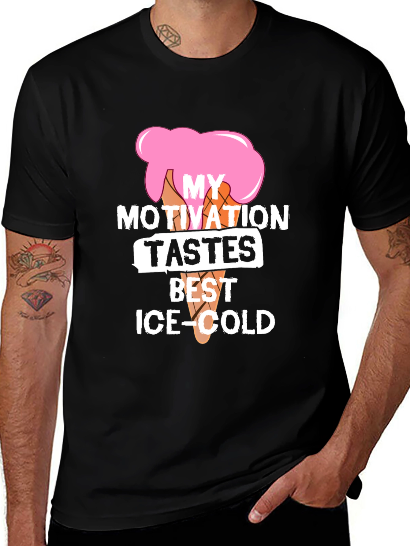 Variant 26 of My Motivation Tastes Best Ice-Cold Black T-Shirt