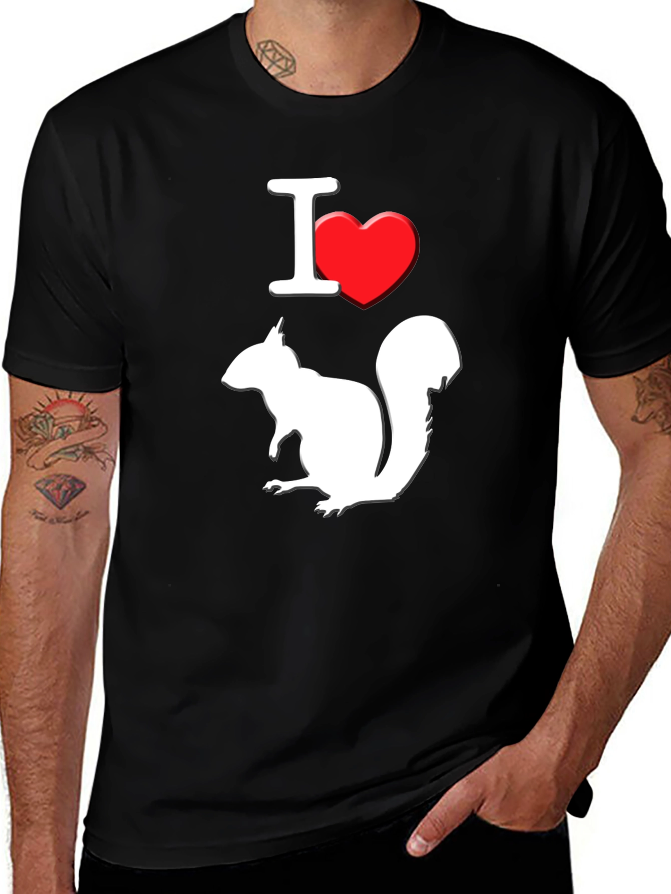 Variant 18 of I Love Squirrels T-Shirt Black Cotton Graphic Tee