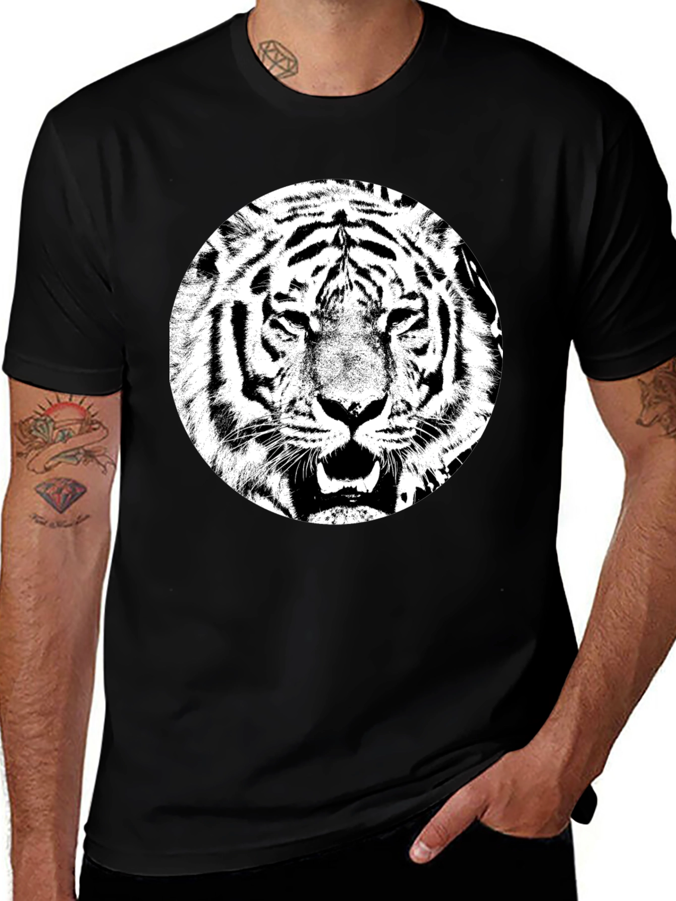 Variant 15 of Tiger Graphic Tee - Black Cotton T-Shirt