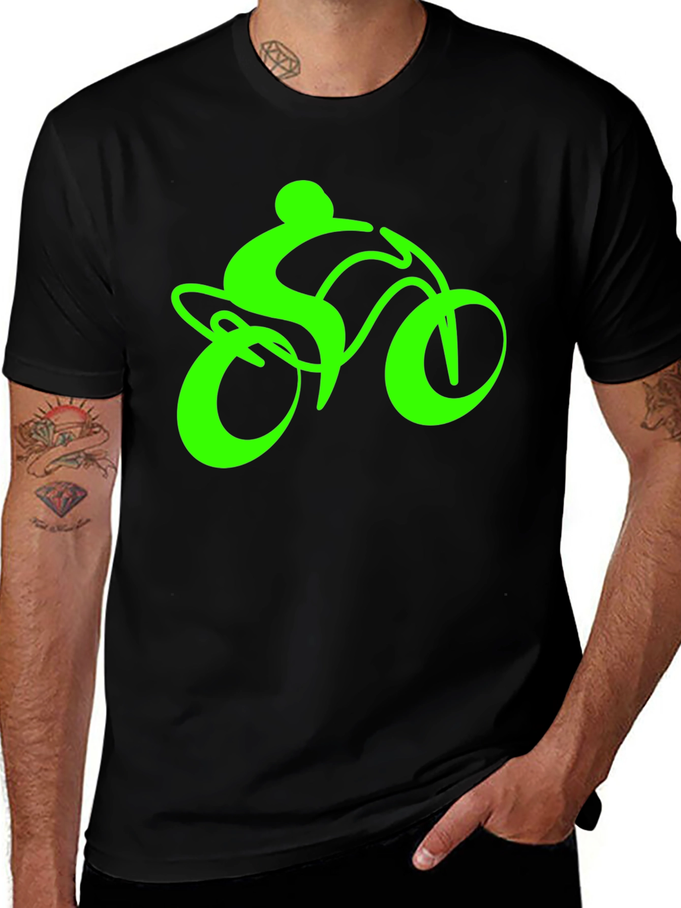 Variant 27 of Black T-Shirt with Neon Green Motocross Graphic