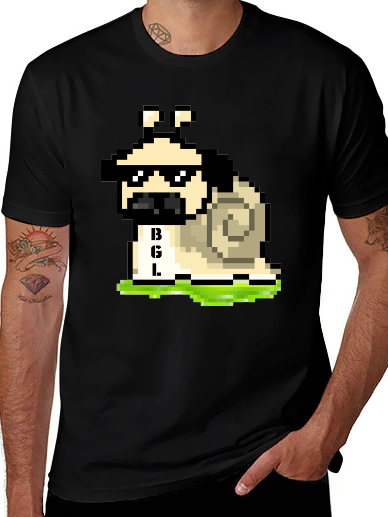 Variant 8 of Pixel Pug Snail Graphic Tee - Novelty T-Shirt
