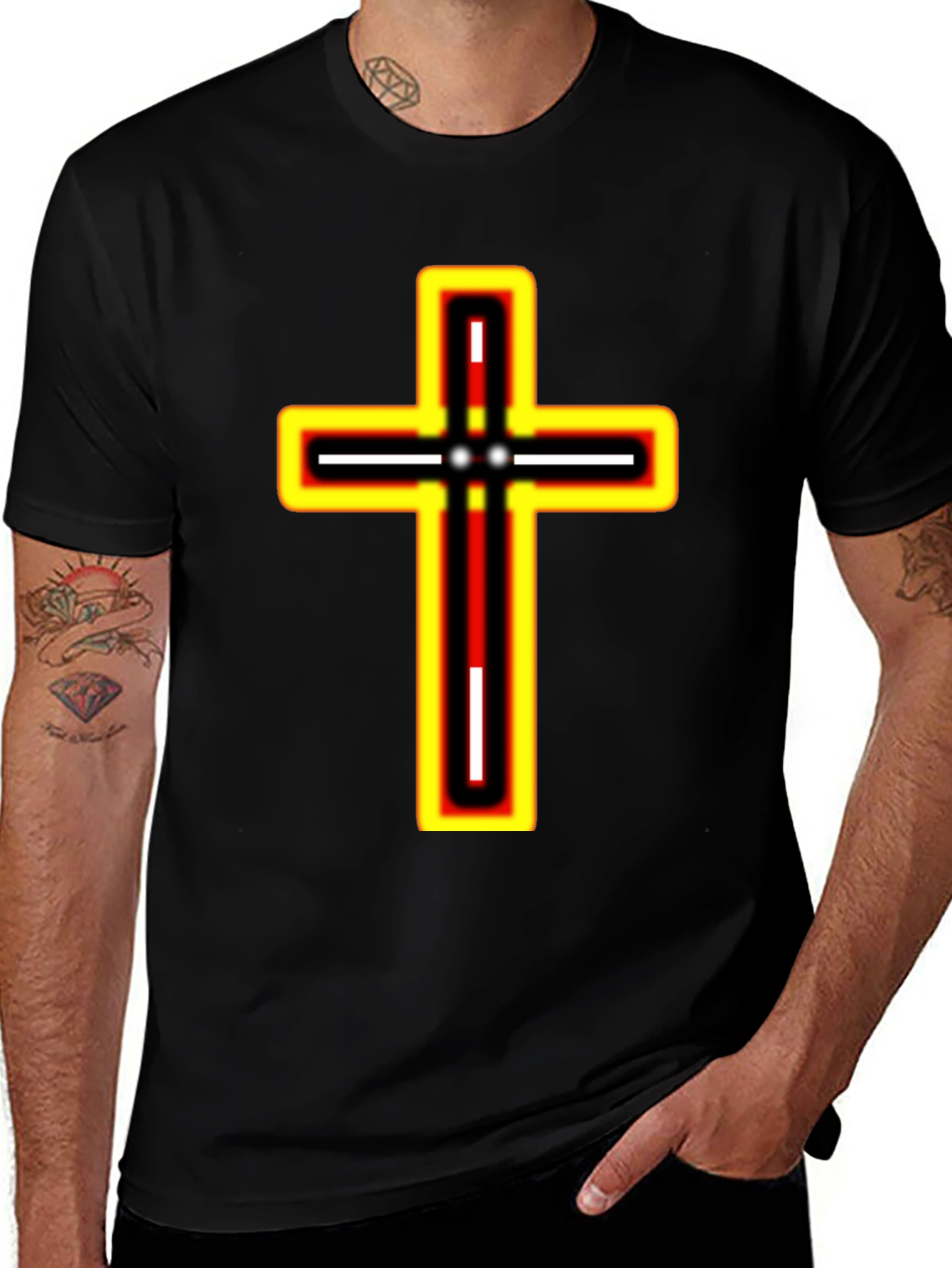 Variant 14 of Neon Cross Graphic Black T-Shirt