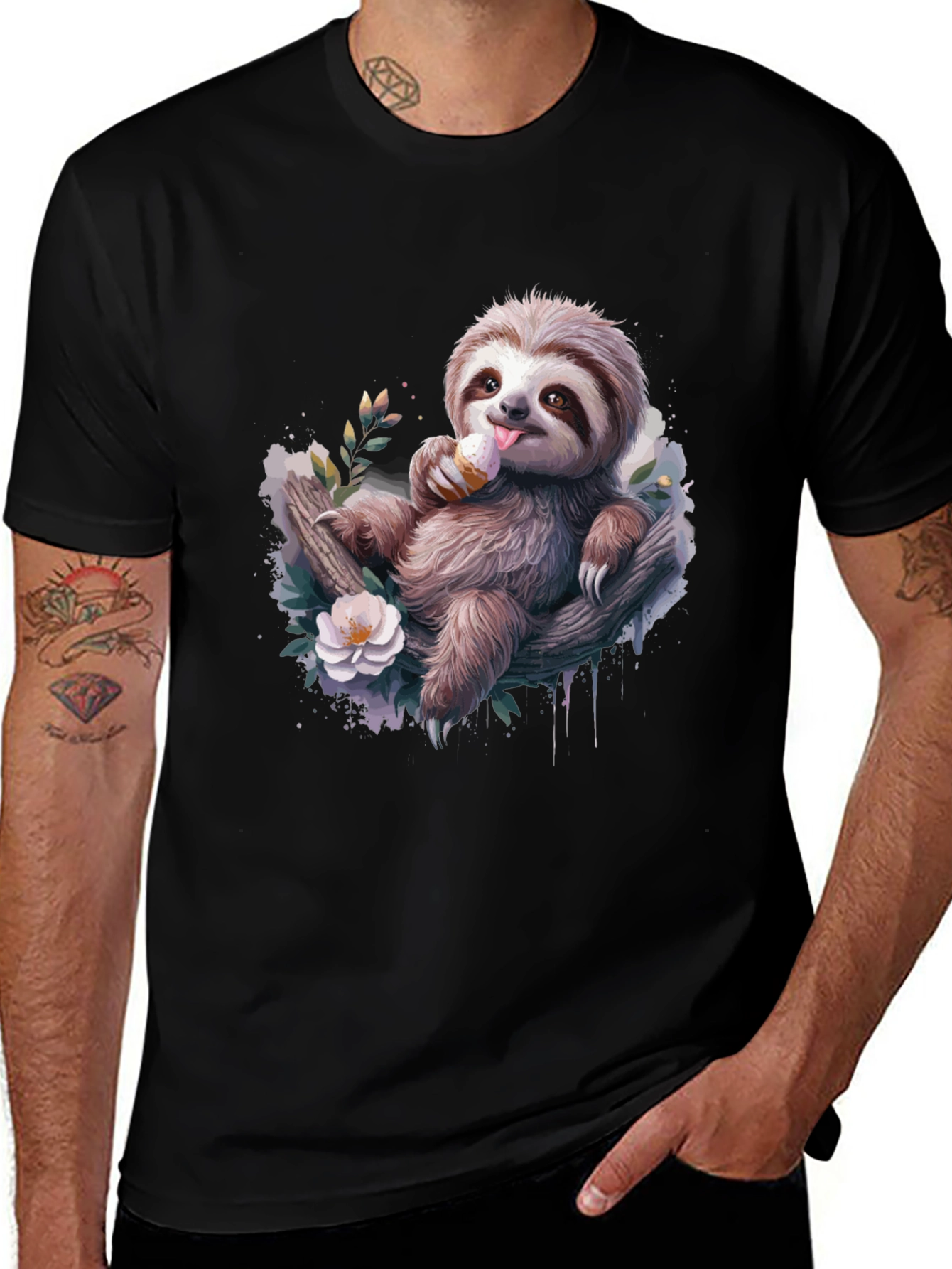 Variant 5 of Sloth Ice Cream Graphic T-Shirt - Unisex Cotton Tee