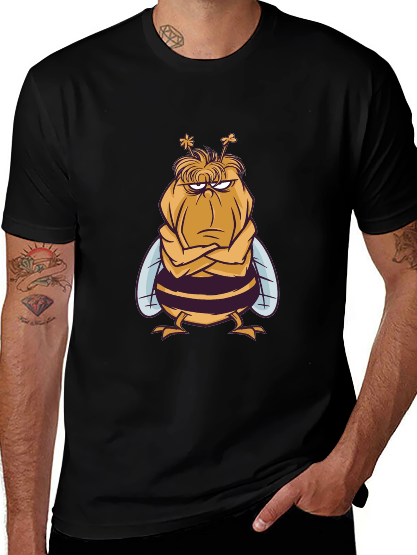 Grumpy Bee Graphic Tee - Men's Black Cotton T-Shirt