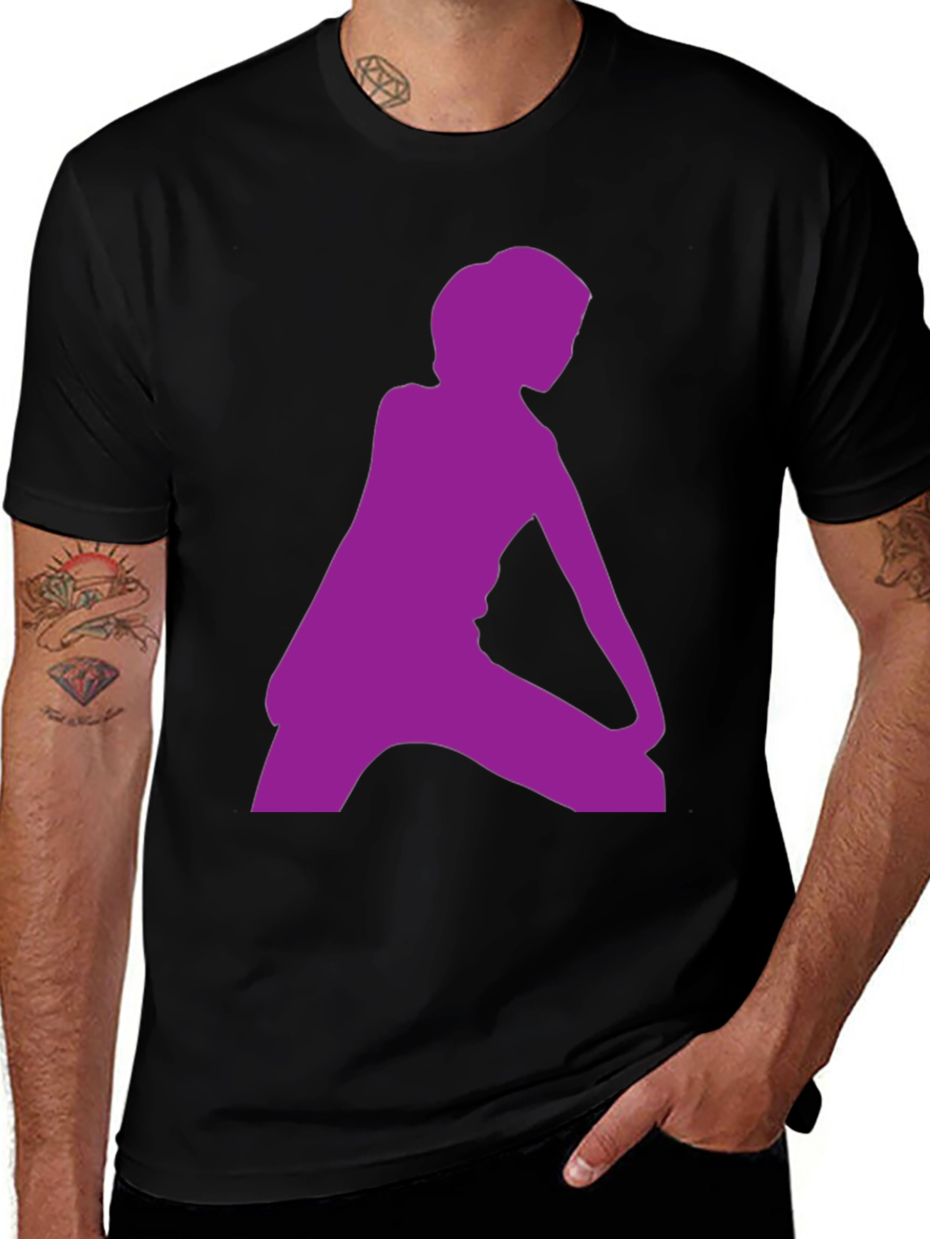 Variant 24 of Black T-Shirt with Purple Silhouette Graphic