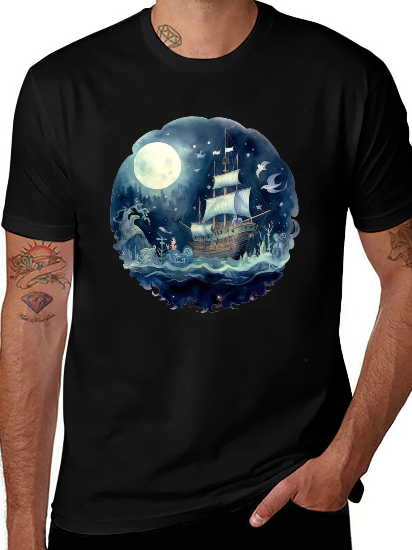 Nautical Night Scene Graphic T-Shirt