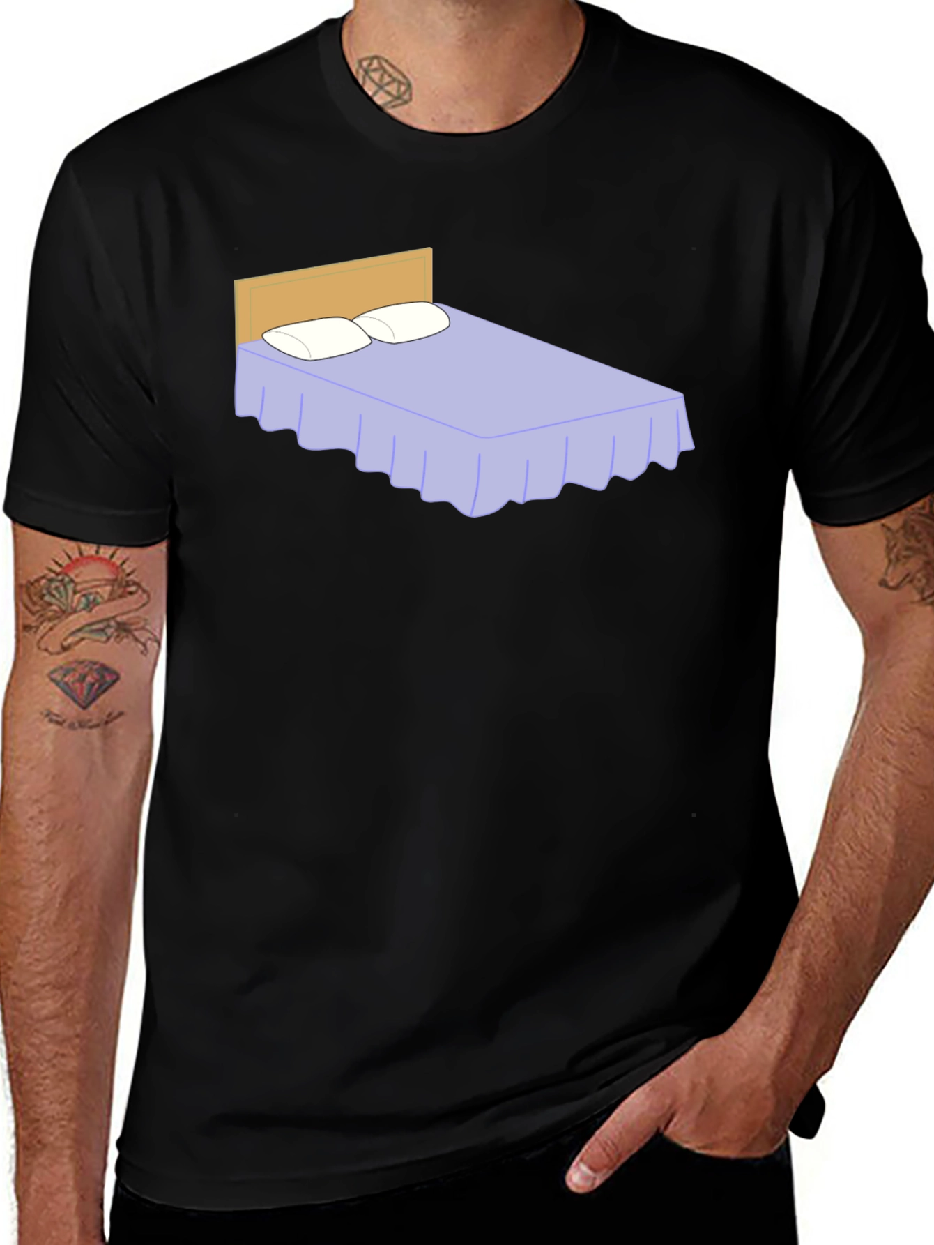 Variant 11 of Funny Bed Graphic Black T-Shirt