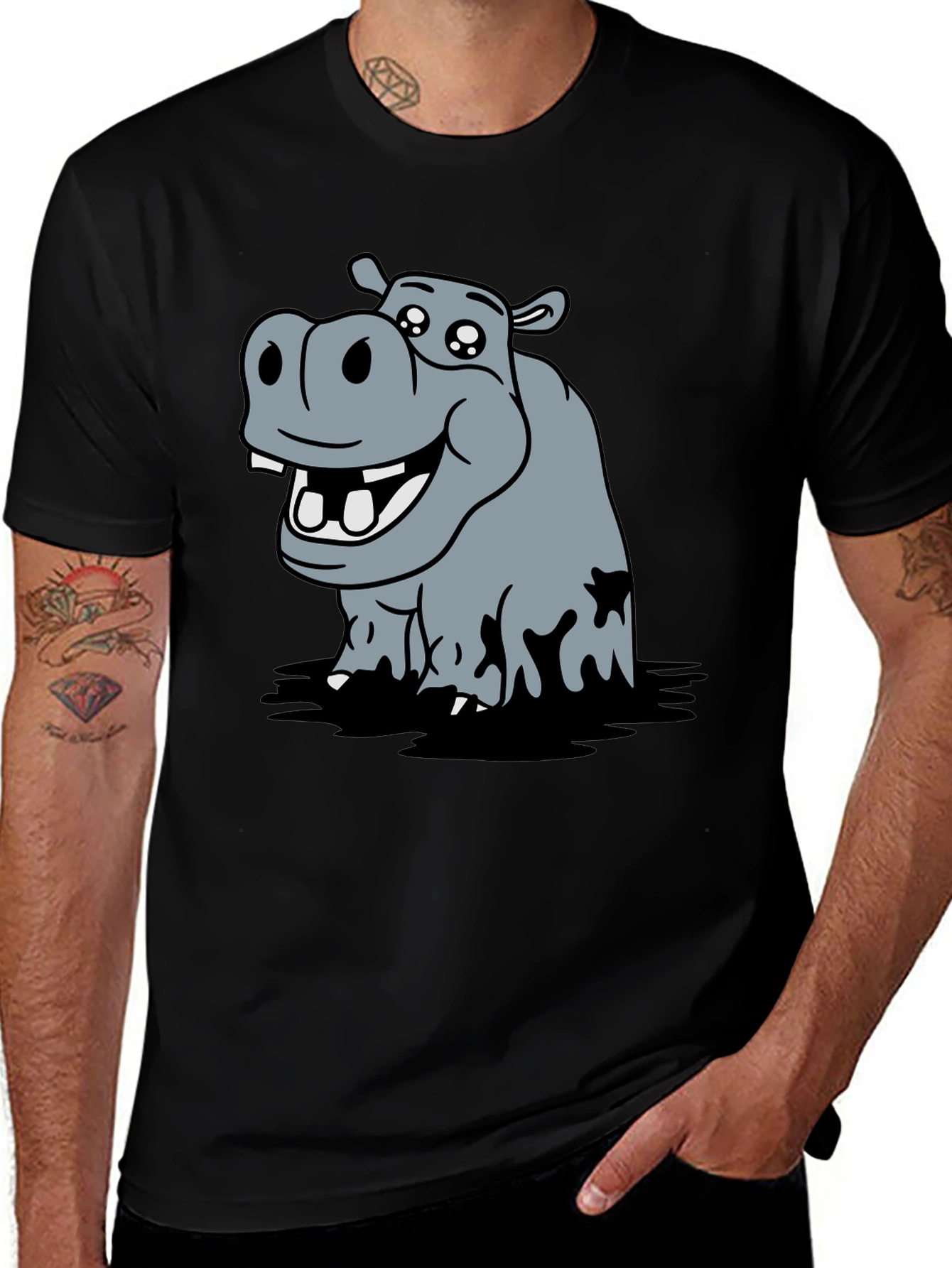 Variant 3 of Hippo Graphic Print Black T-Shirt