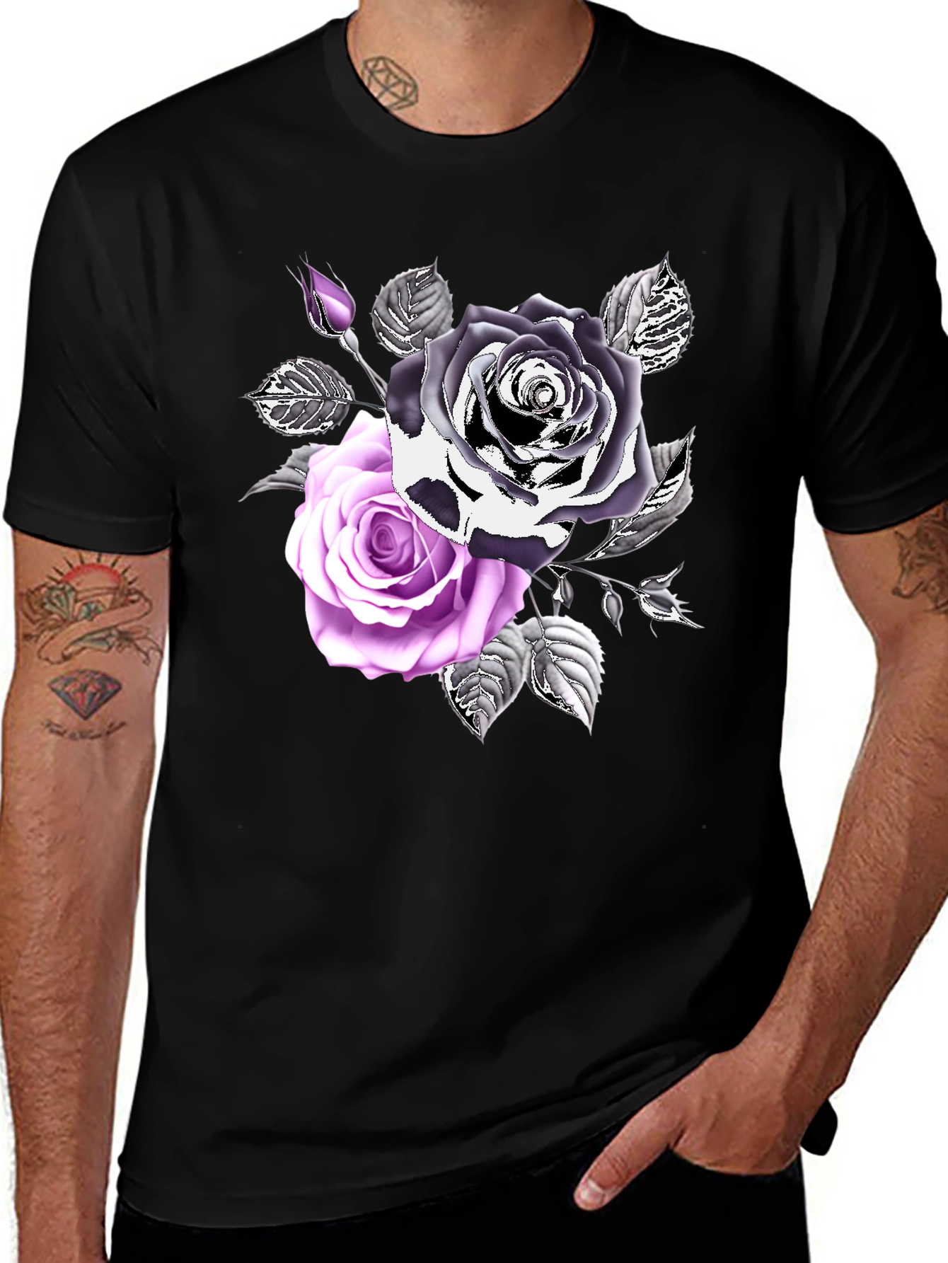 Variant 5 of Skull Rose Graphic Tee - Gothic Floral Design