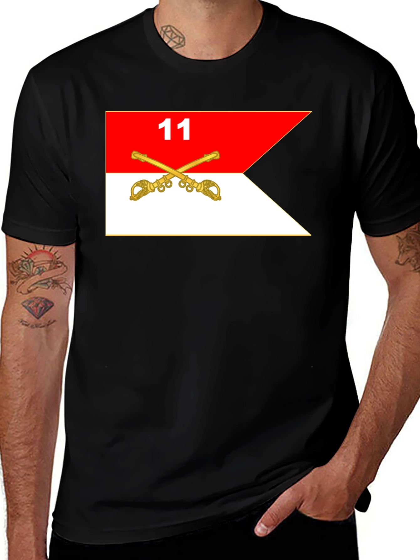 Variant 19 of Black T-Shirt with Cavalry Guidon Design
