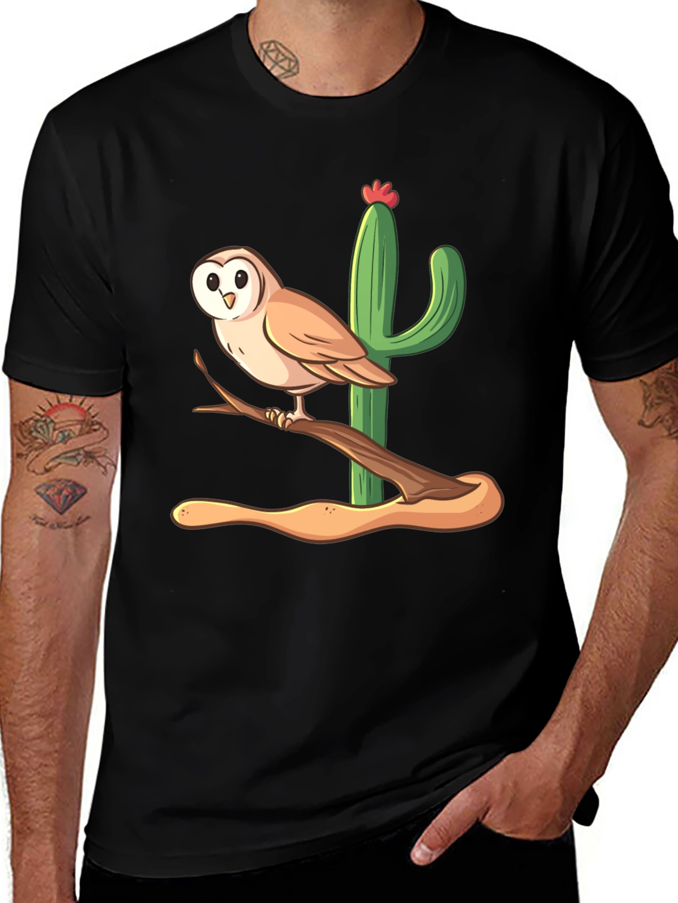 Variant 23 of Owl & Cactus Graphic Tee - Desert Style Shirt