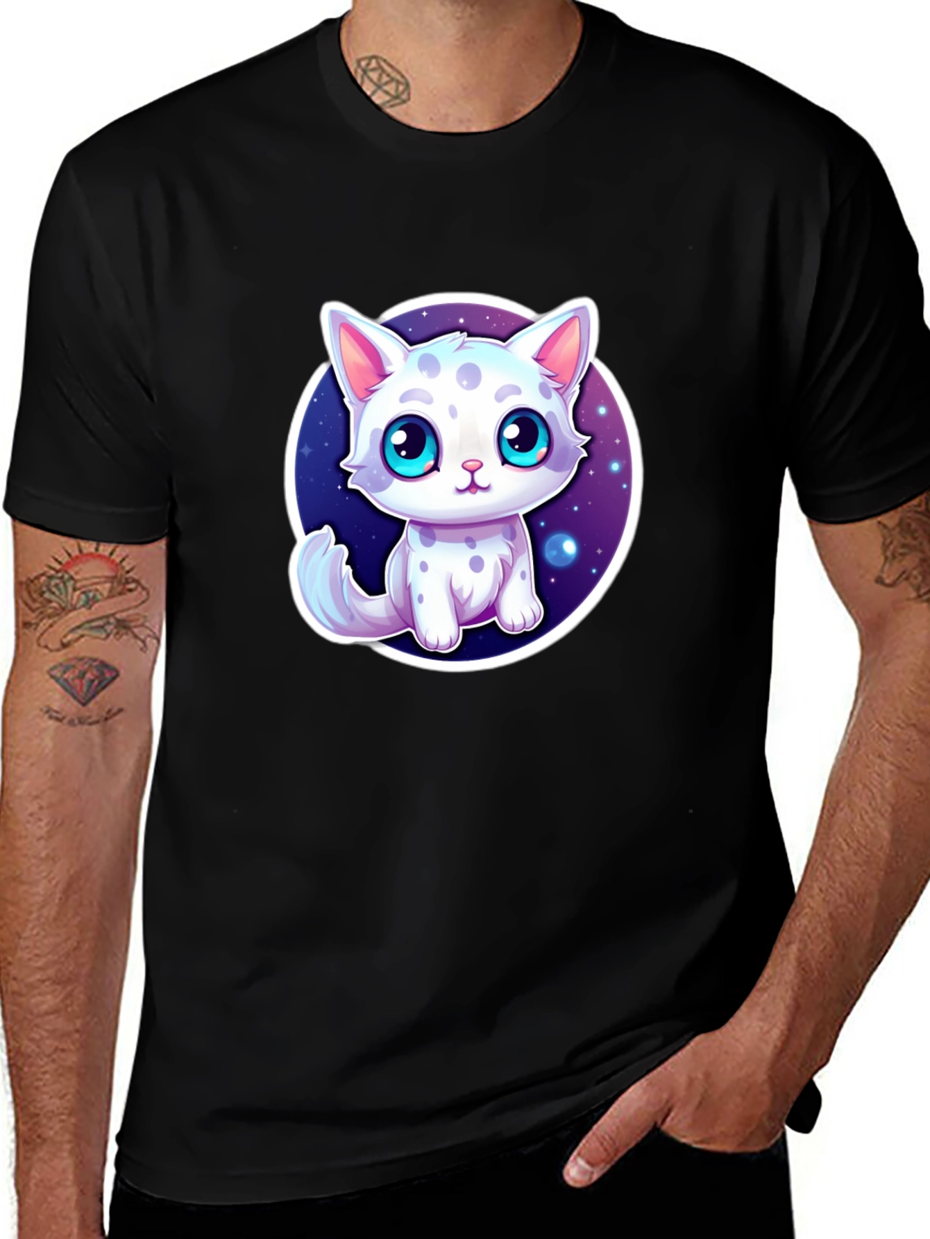 Variant 7 of Cute Cartoon Cat T-Shirt - Unisex Black Tee