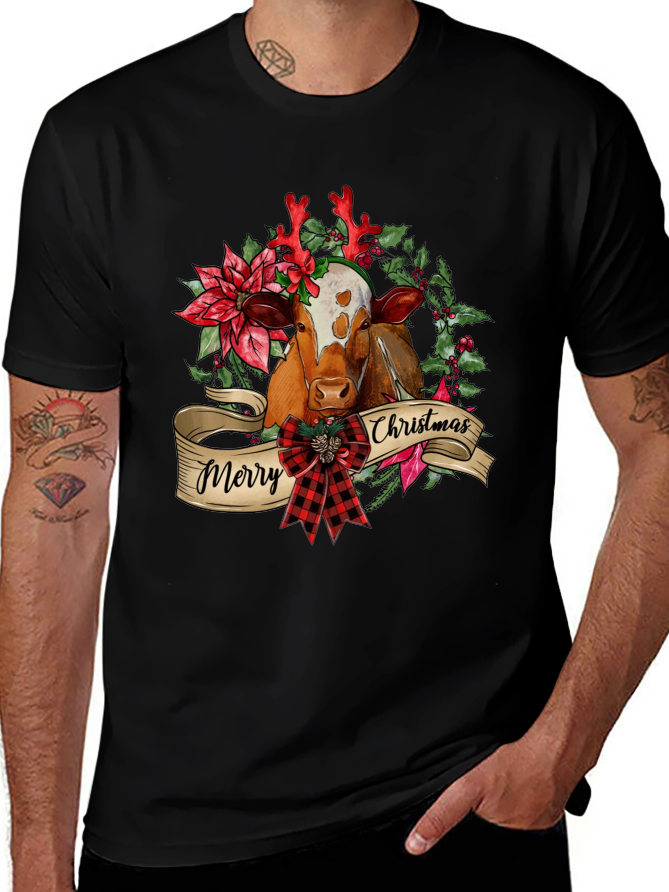 Merry Christmas Cow T-Shirt Festive Holiday Tee
