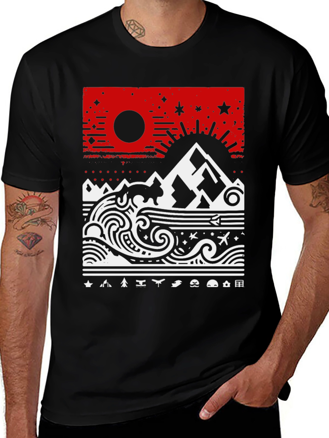Variant 28 of Abstract Mountain & Sea Graphic Tee
