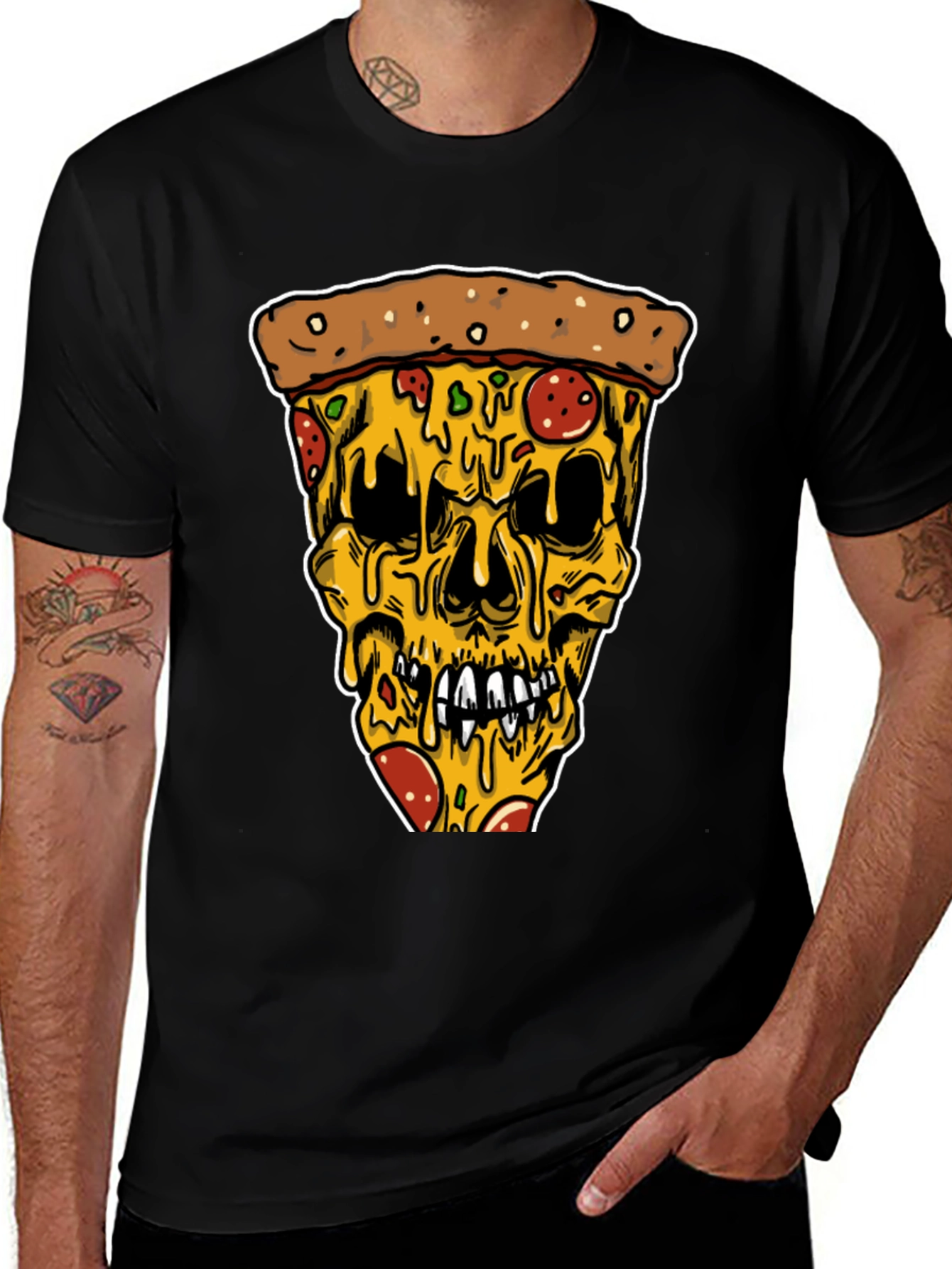 Variant 2 of Pizza Skull Graphic Tee - Unique Black T-Shirt