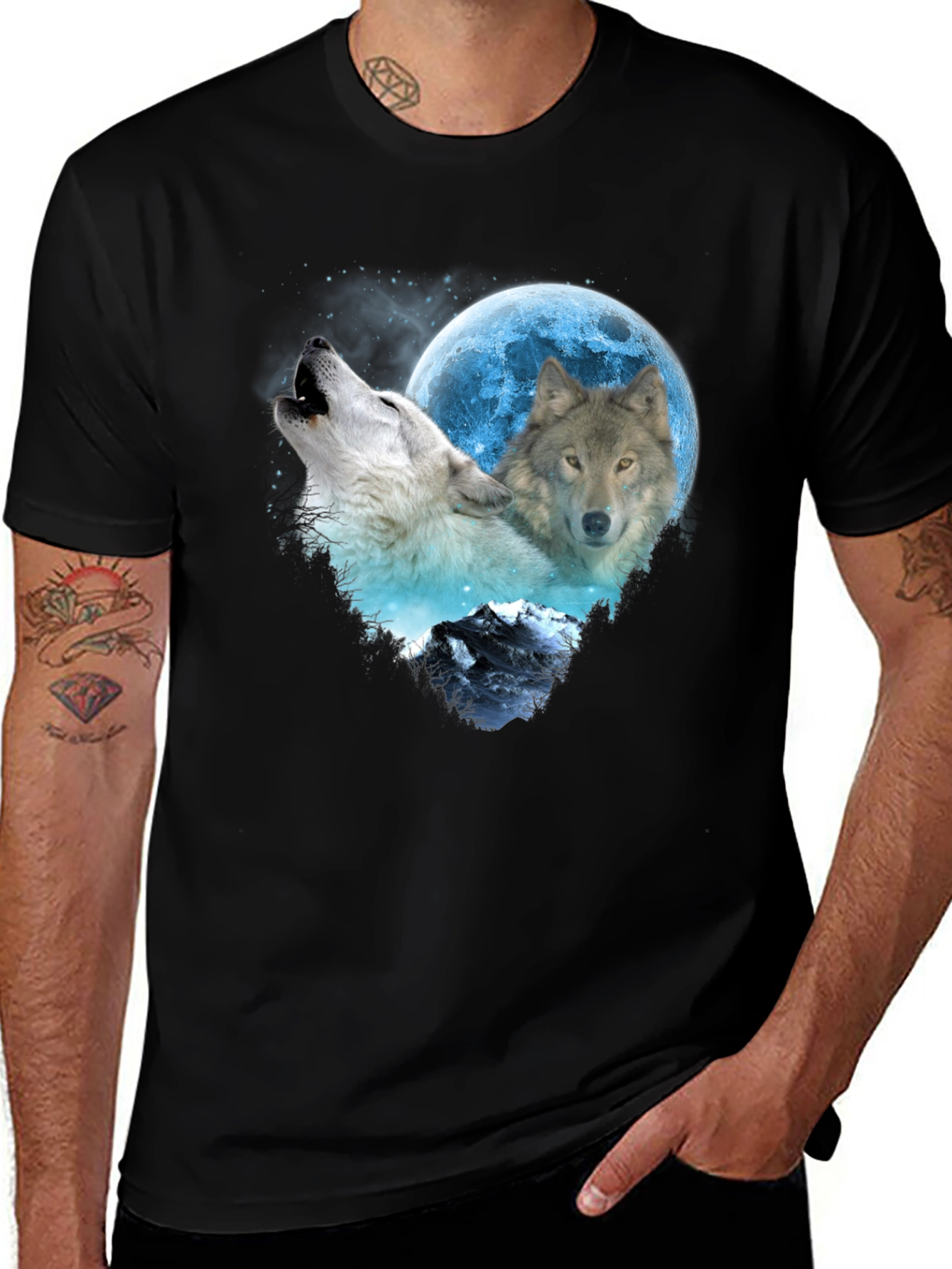 Variant 21 of Wolf Moon Graphic Black T-Shirt