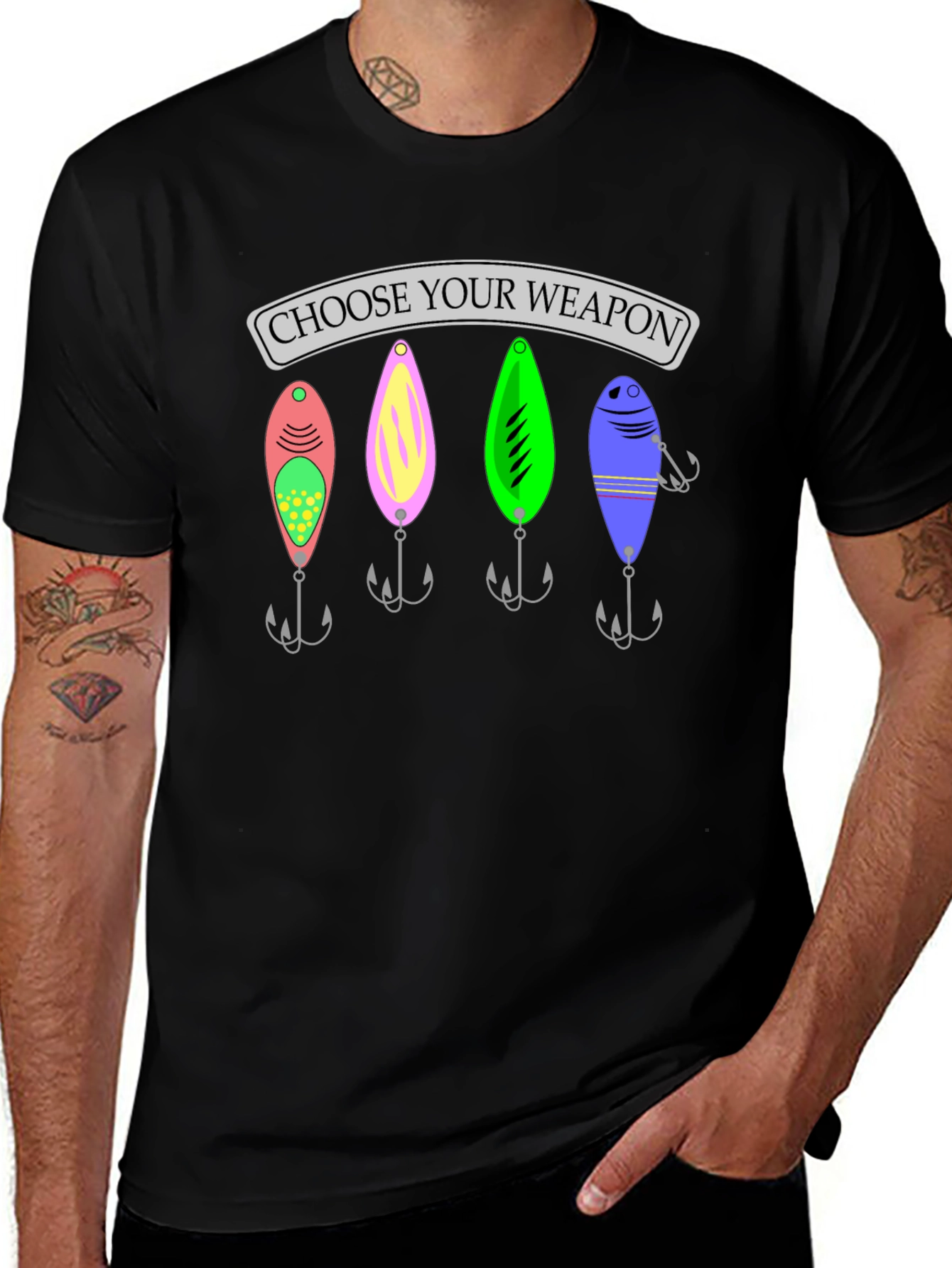 Variant 27 of Choose Your Weapon Fishing Lure T-Shirt