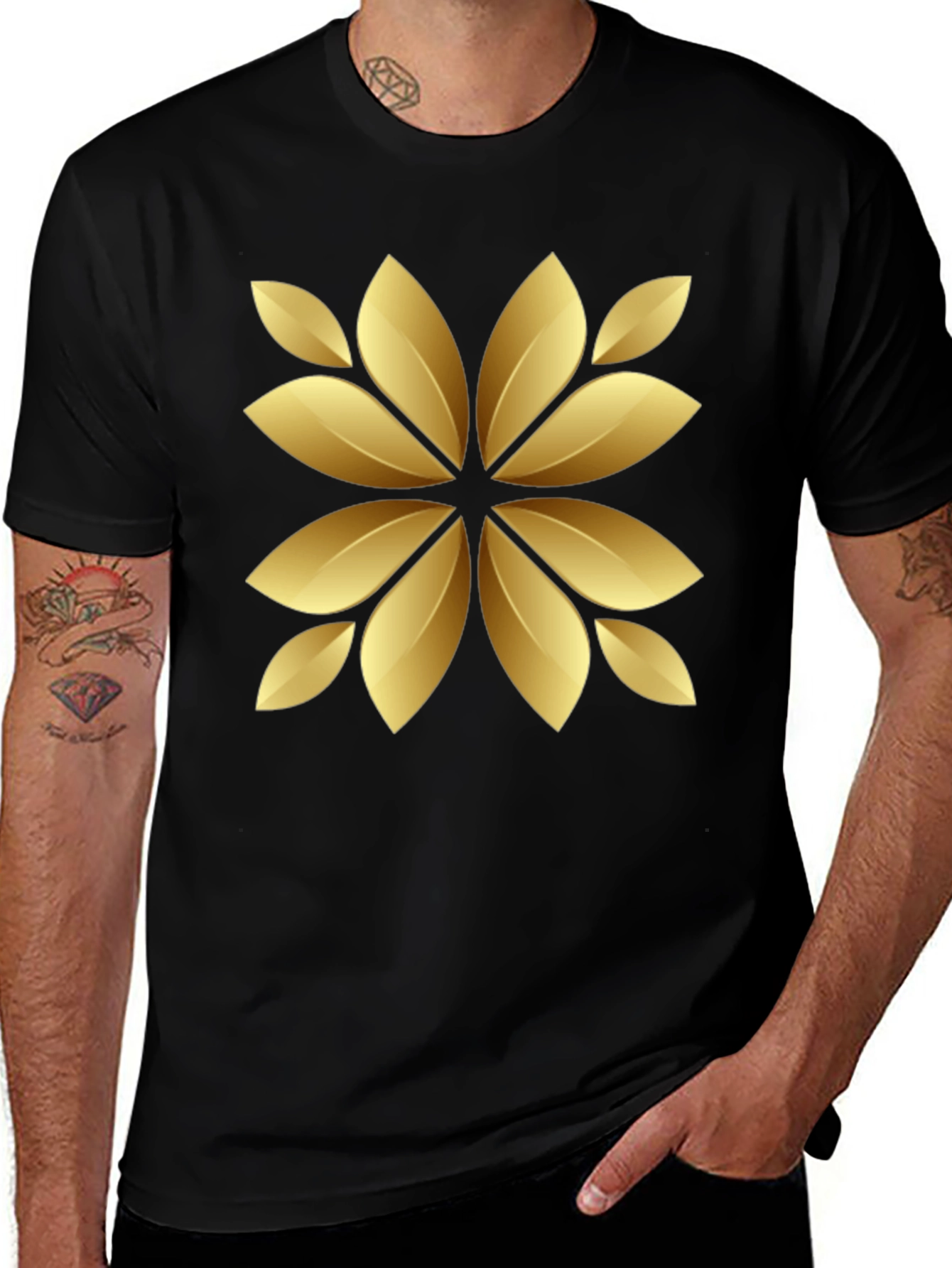 Variant 9 of Golden Floral Print Black T-Shirt