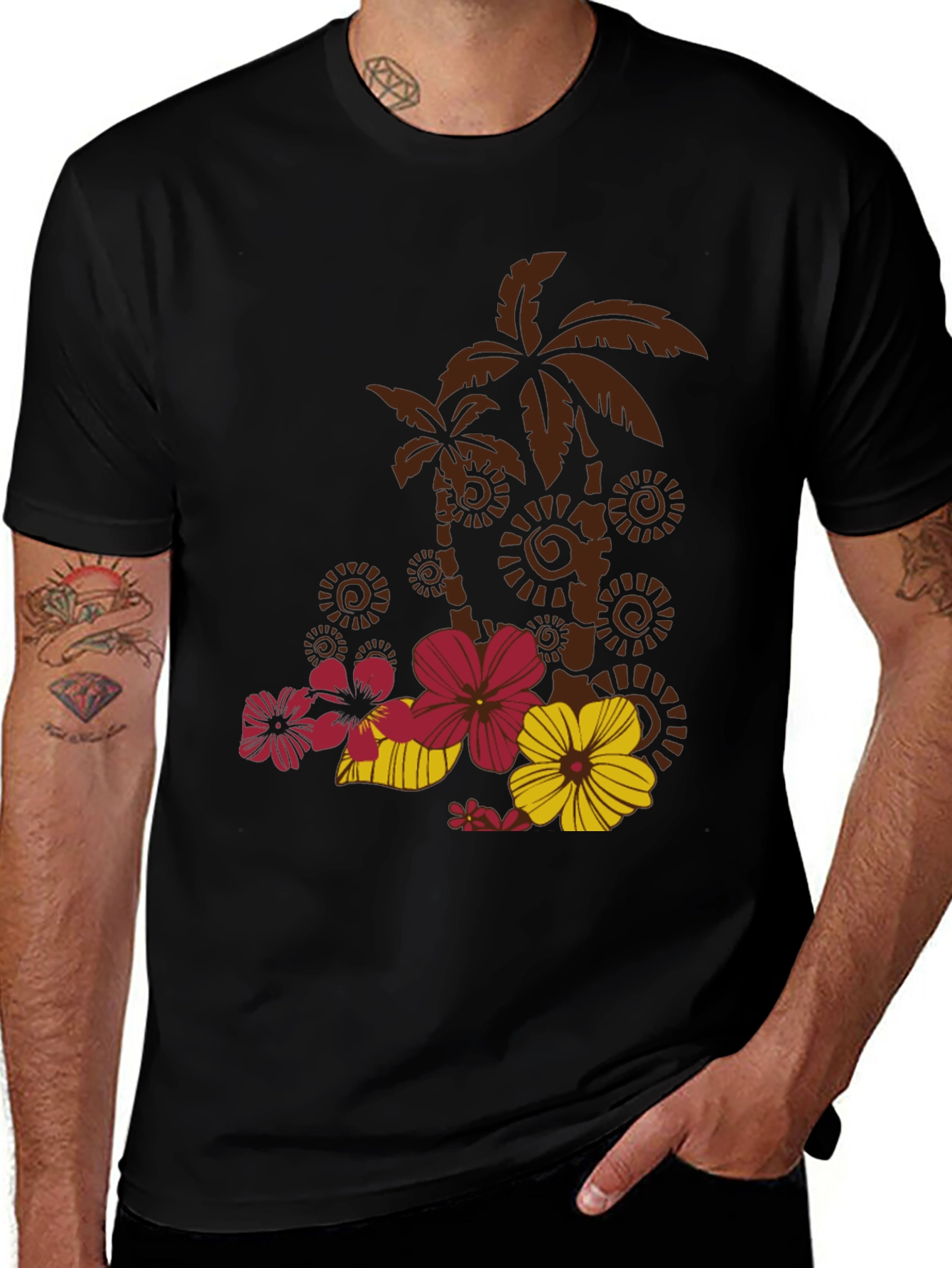 Variant 6 of Tropical Palm & Hibiscus Graphic Tee - Island Style