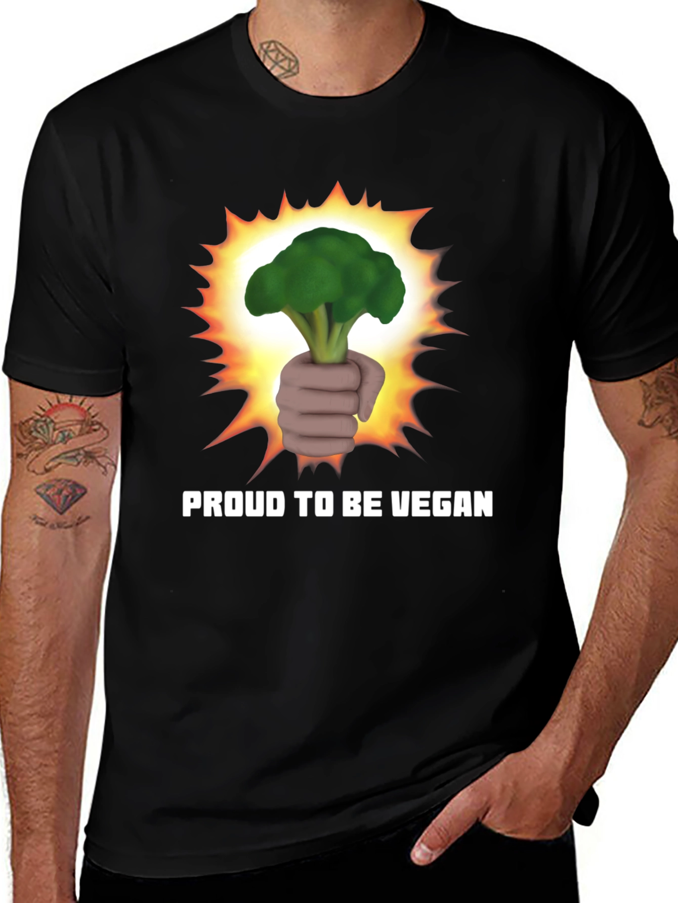 Variant 23 of Proud Vegan Broccoli Fist Black T-Shirt